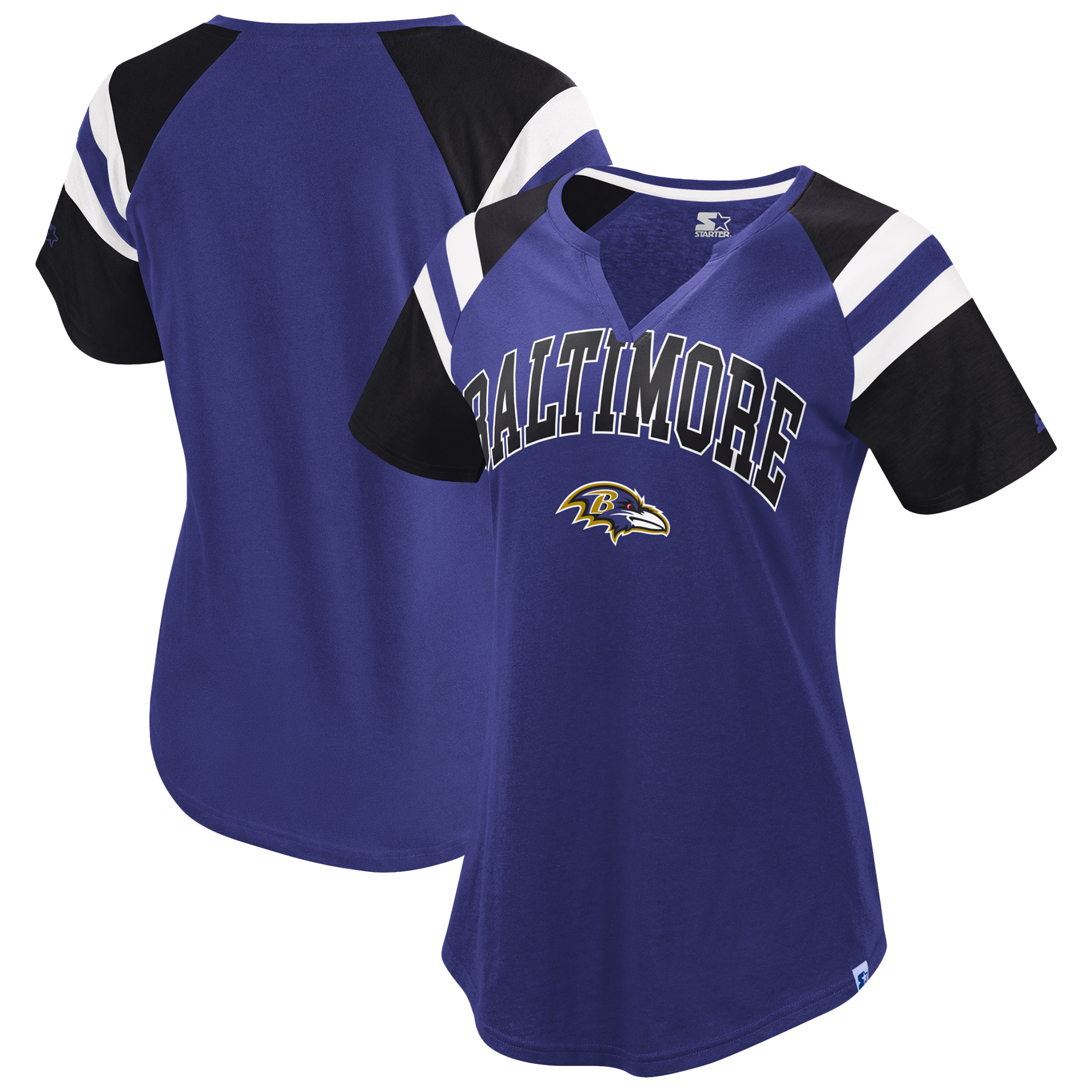 Women's Starter Purple Baltimore Ravens Game On Notch Neck Raglan T-Shirt