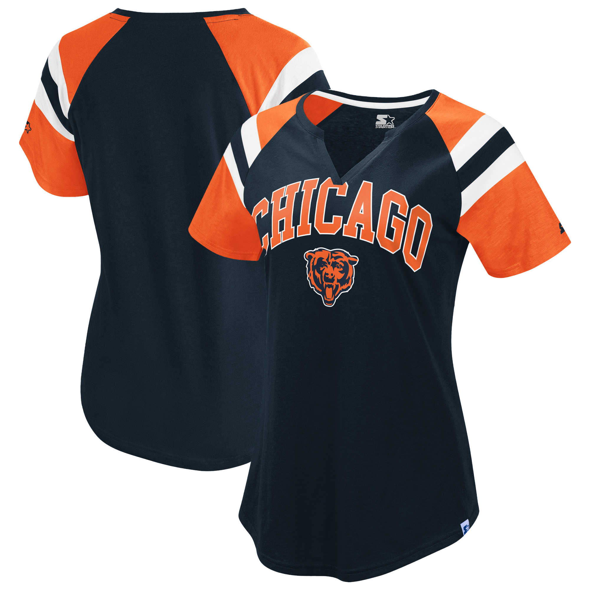 Women's Starter  Navy Chicago Bears Game On Notch Neck Raglan T-Shirt