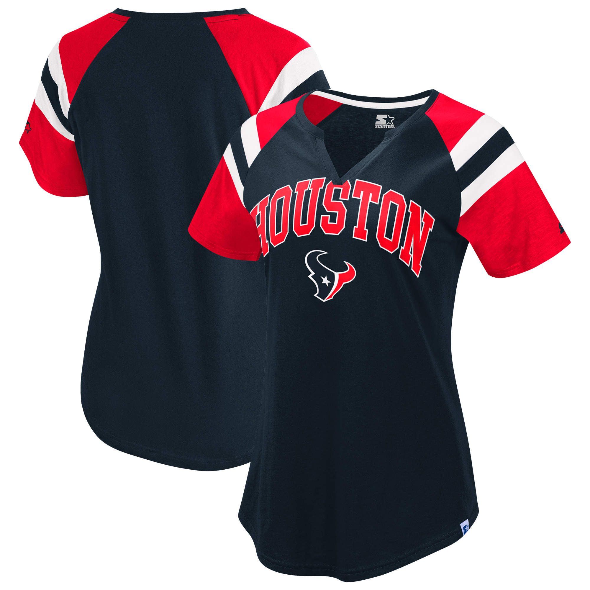 Women's Starter Navy Houston Texans Game On Notch Neck Raglan T-Shirt