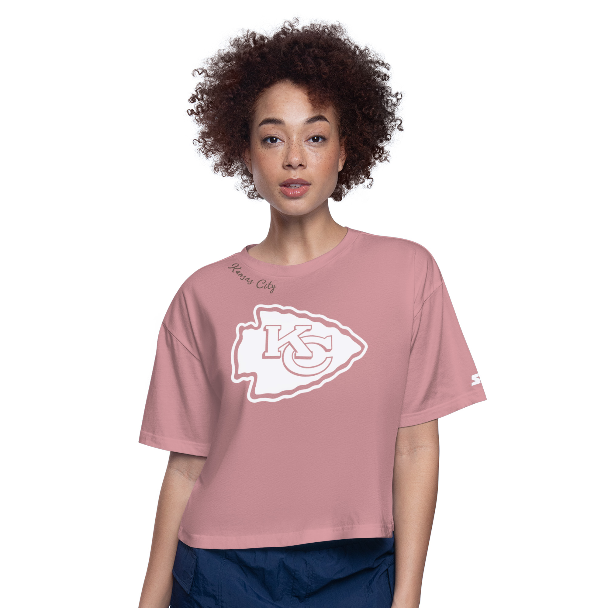 Women's Starter Pink Kansas City Chiefs Play the Ball Boxy Cropped T-Shirt
