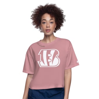 Women's Starter  Pink Cincinnati Bengals Play the Ball Boxy Cropped T-Shirt