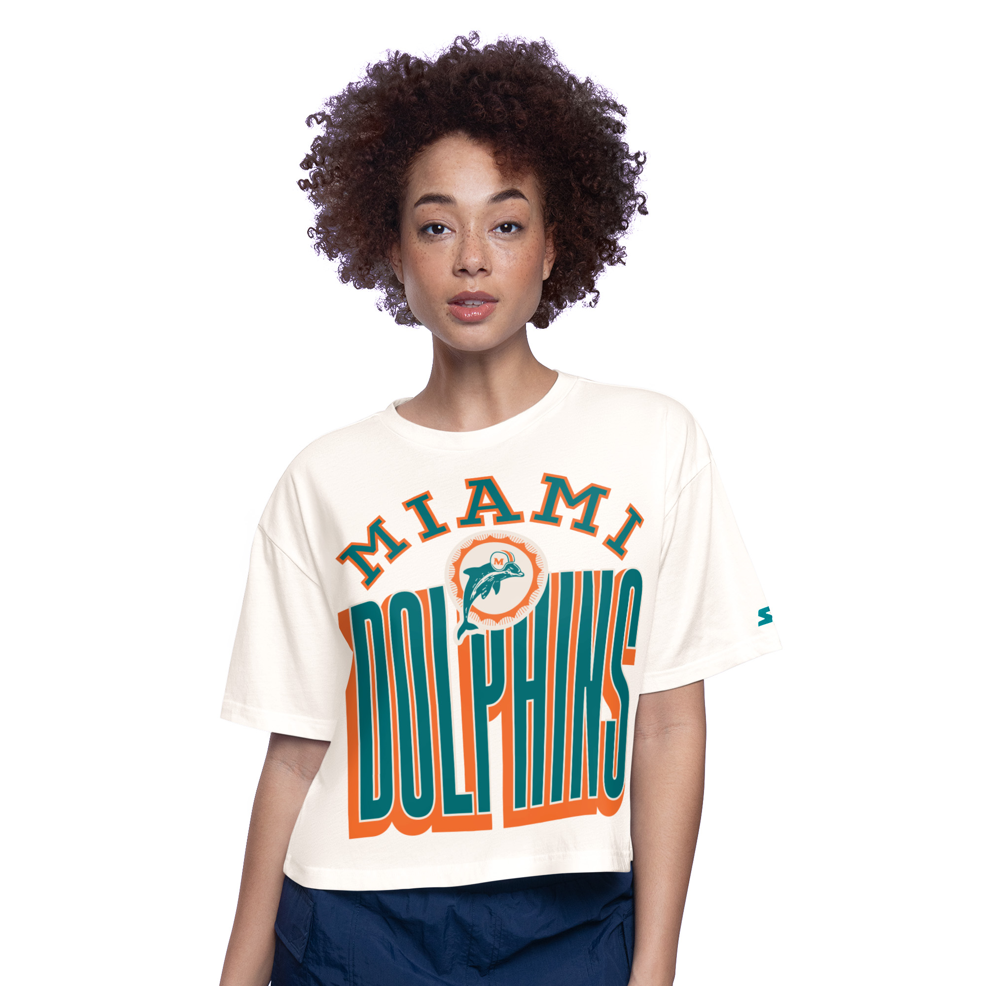 Women's Starter White Miami Dolphins Throwback Play the Ball Boxy Cropped T-Shirt