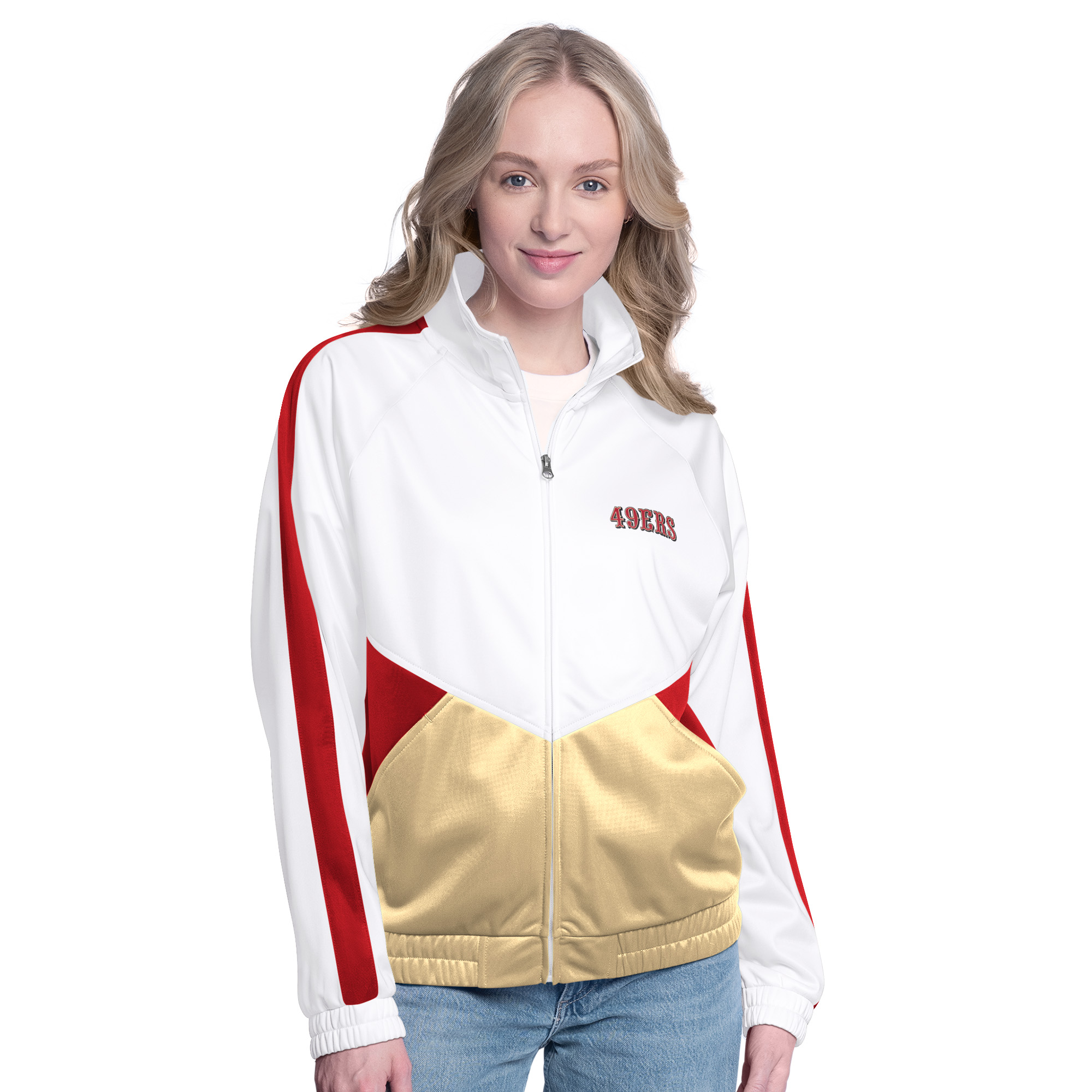 Women’s G-III 4Her by Carl Banks White/Scarlet San Francisco 49ers Rally Rhinestone Full-Zip Track Jacket Women’s G-III 4Her by Carl Banks White/Scarlet San Francisco 49ers Rally Rhinestone Full-Zip Track Jacket