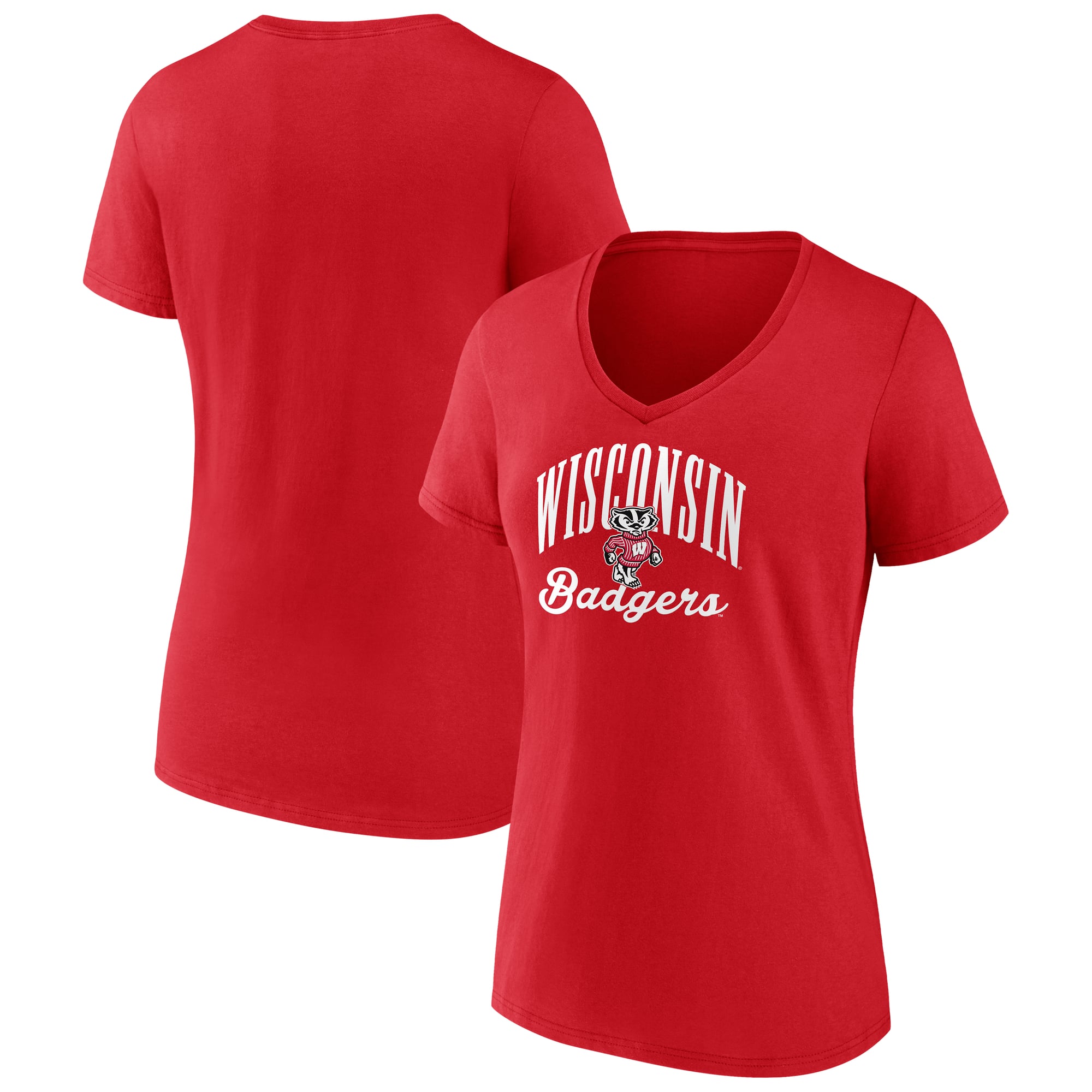 Women's Red Wisconsin Badgers Victory Script V-Neck T-Shirt