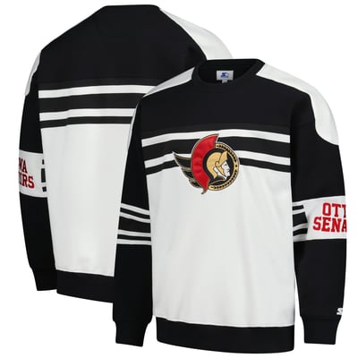 Men's Starter  White Ottawa Senators Defense Fleece Crewneck Pullover Sweatshirt