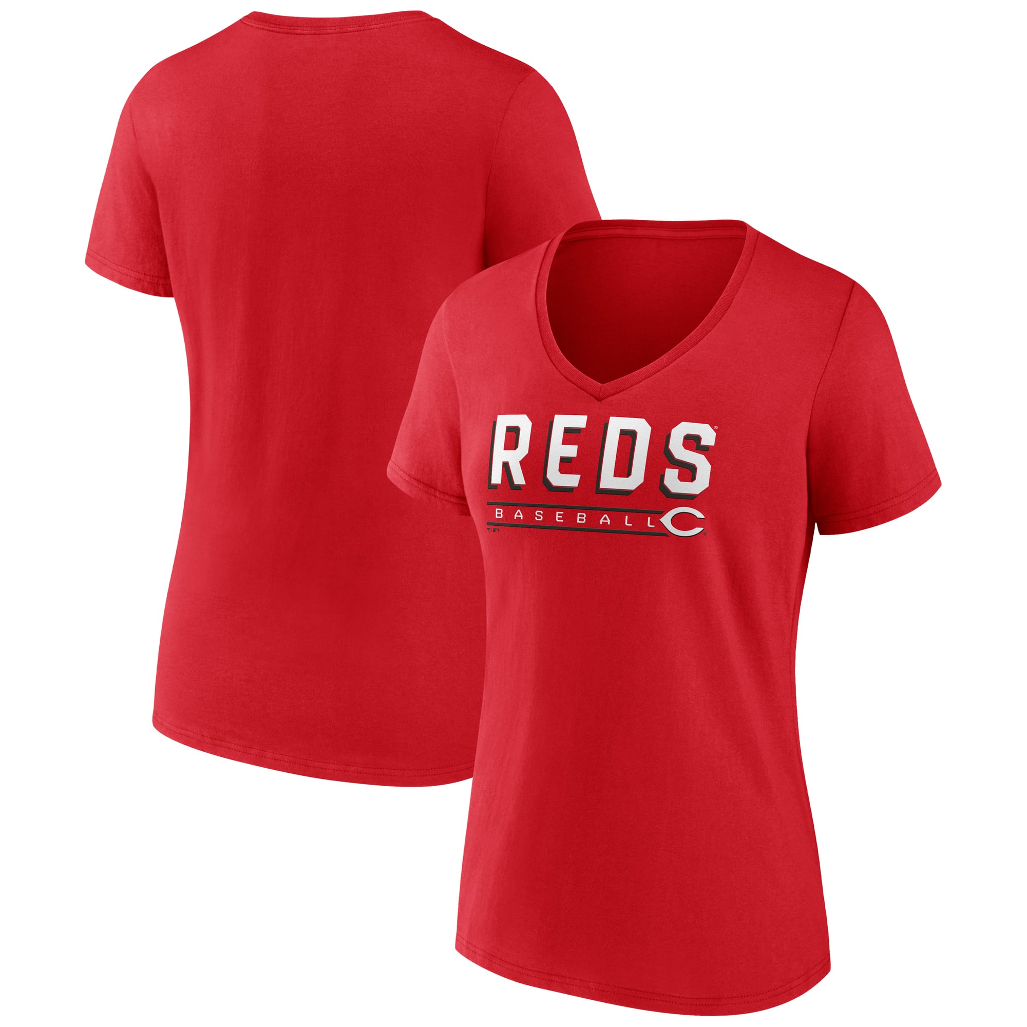 Women's Red Cincinnati Reds Primary Play V-Neck T-Shirt