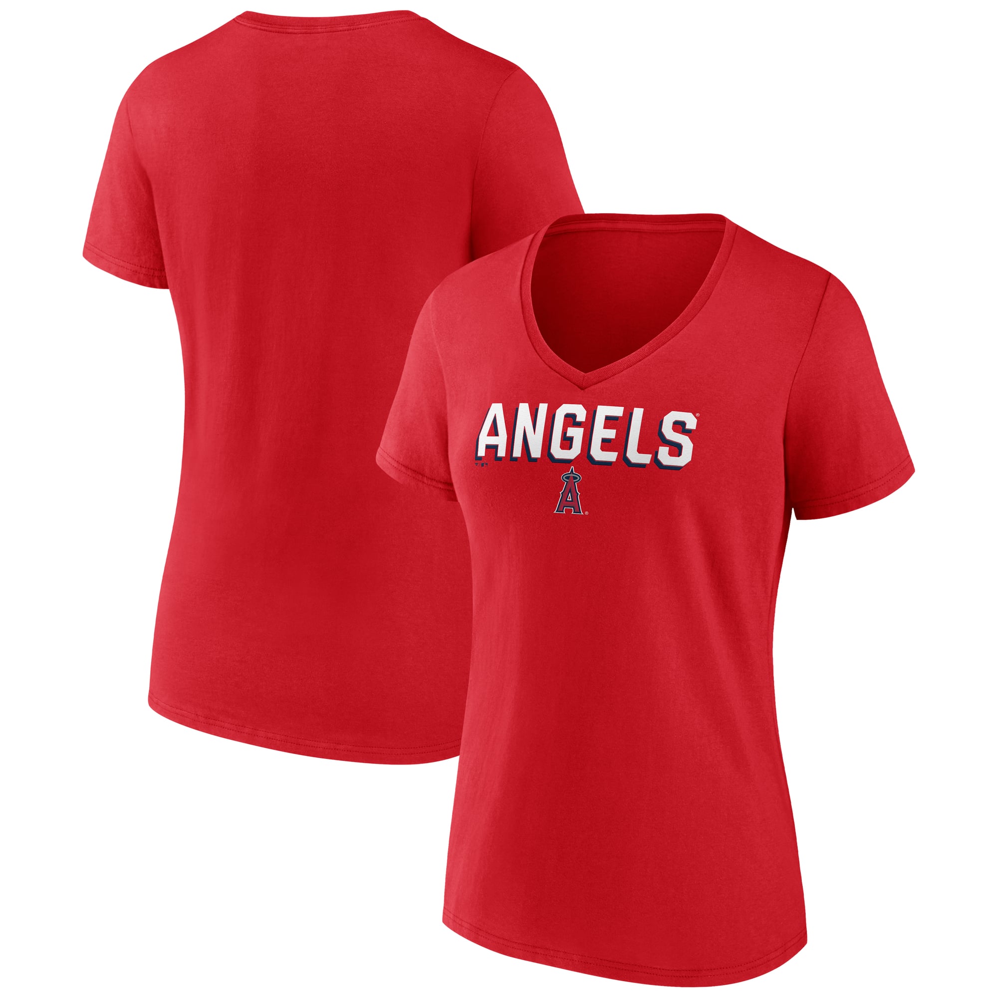 Women's Red Los Angeles Angels Primary Play V-Neck T-Shirt