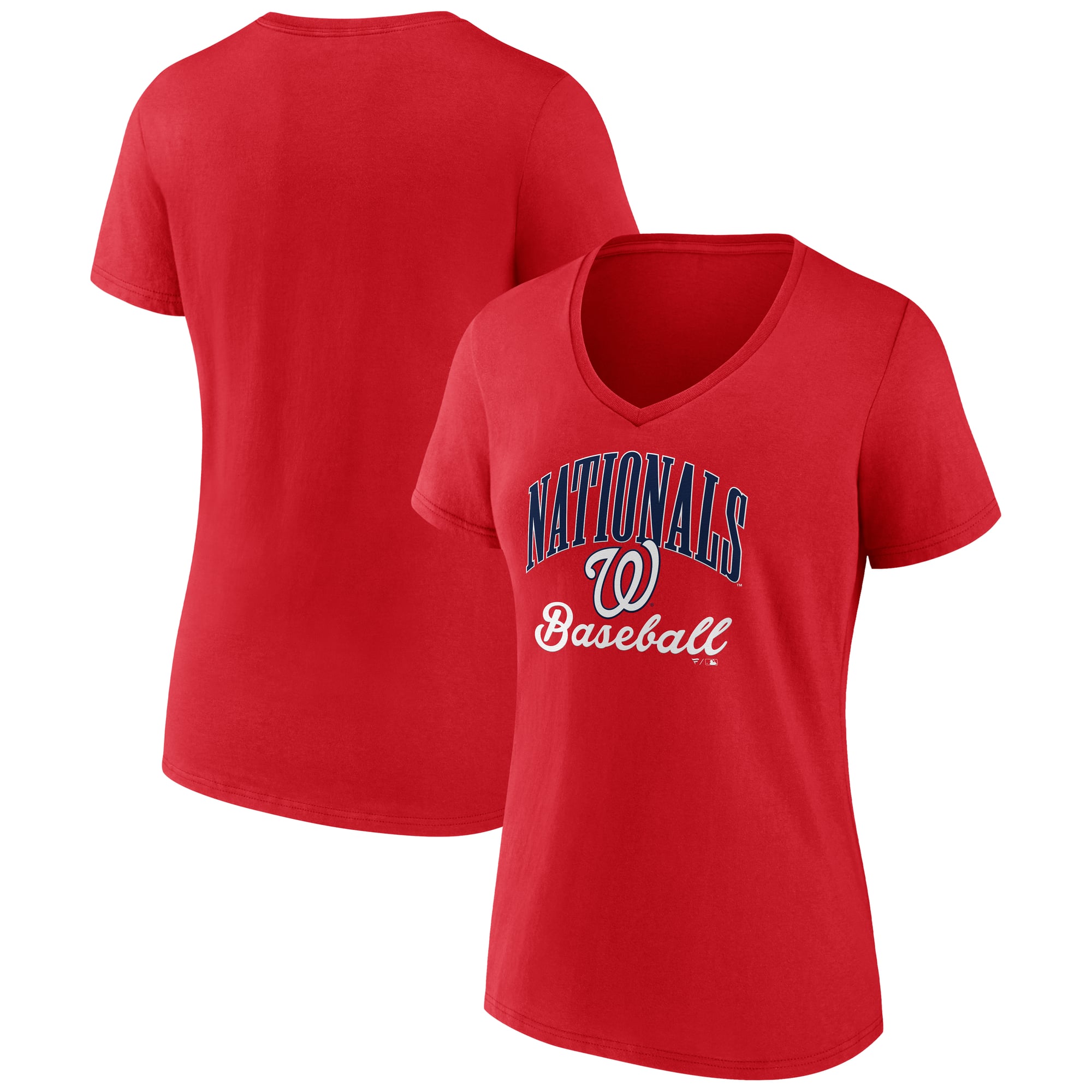 Women's Red Washington Nationals Victory Script V-Neck T-Shirt