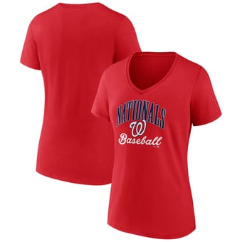 Women's Red Washington Nationals Victory Script V-Neck T-Shirt
