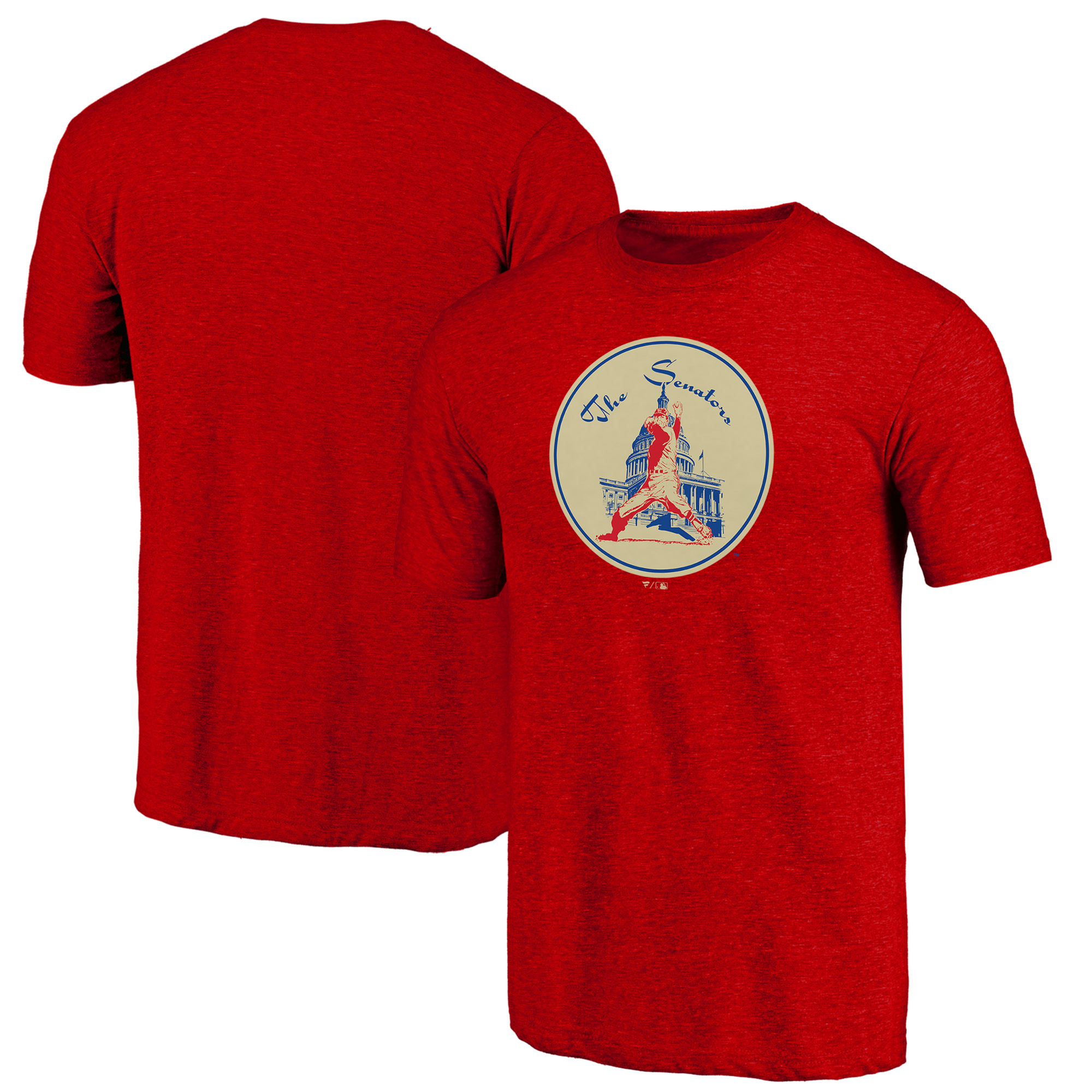 Men's Red Washington Senators Cooperstown Official Logo Tri-Blend T-Shirt