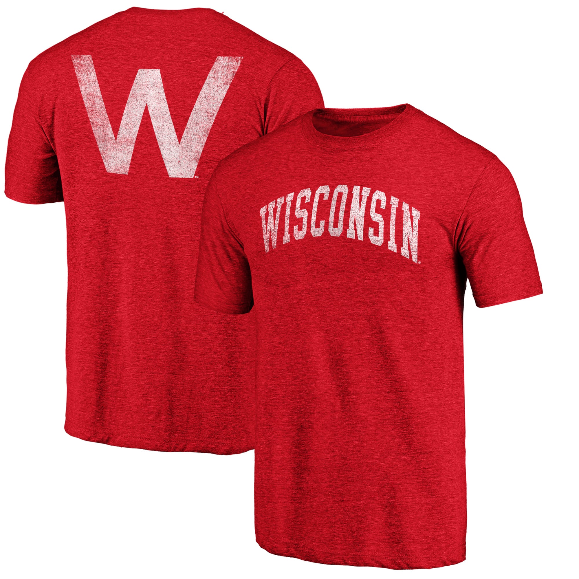 Men's Red Wisconsin Badgers Vintage Two Hit Arch Tri-Blend T-Shirt