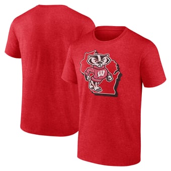Men's Red Wisconsin Badgers Inlay State Fade Tri-Blend T-Shirt