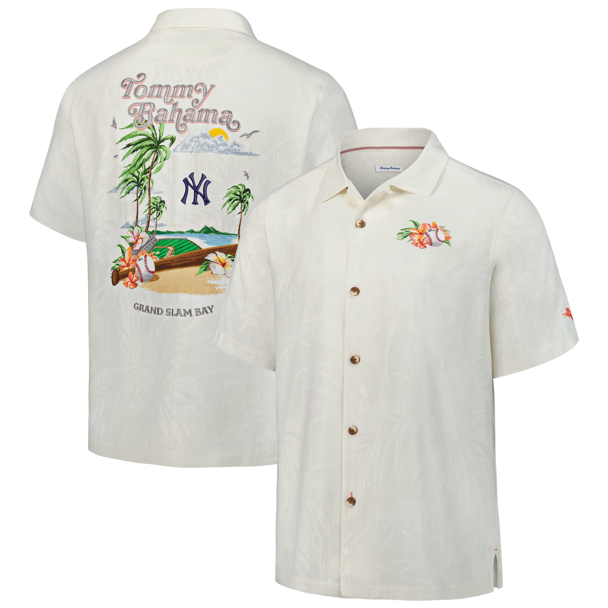 Men's Tommy Bahama White New York Yankees Grand Slam Bay Camp Button-Up Shirt