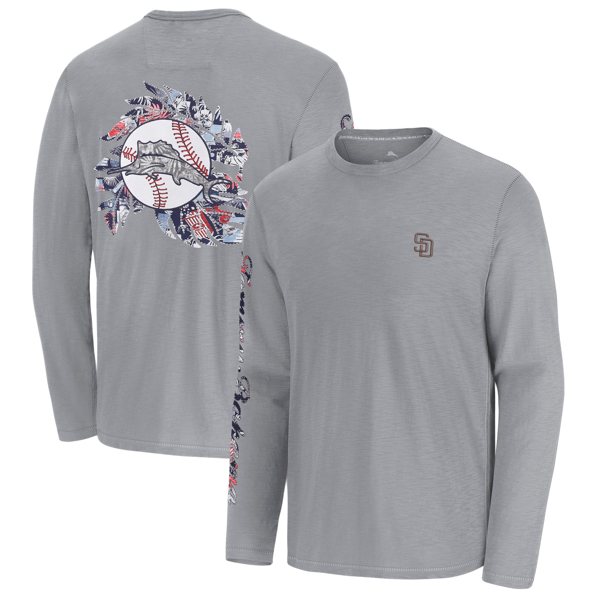 Men's Tommy Bahama Gray San Diego Padres Tropic Curveball Lux Long Sleeve T-Shirt