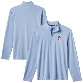 Men's TravisMathew Light Blue Philadelphia Phillies Time to Tailgate Tri-Blend Quarter-Zip Pullover