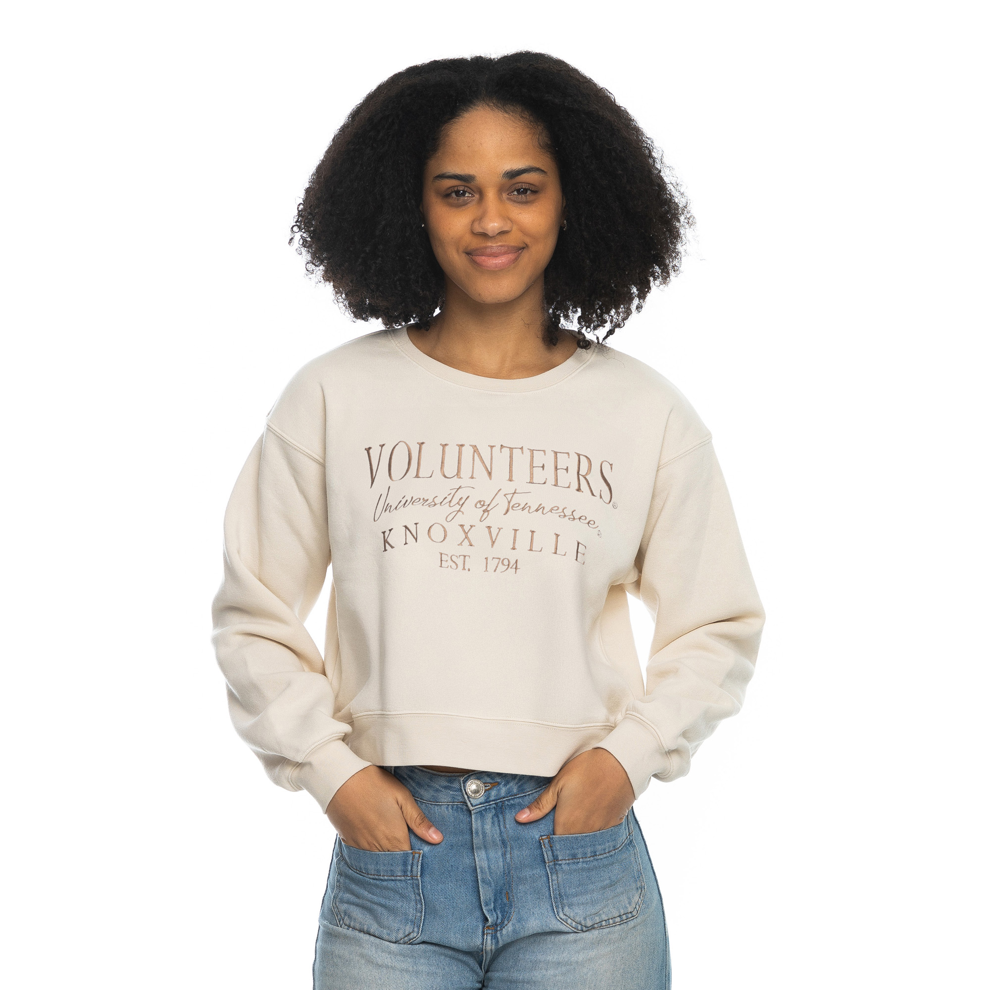 Women's ZooZatz Tan Tennessee Volunteers Cropped Crewneck Sweatshirt