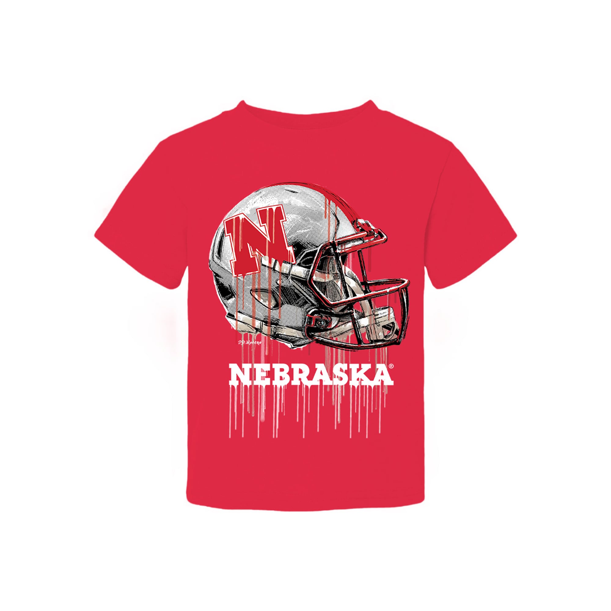 Toddler Vive La Fete  Scarlet Nebraska Huskers Dripping Football Helmet T-Shirt