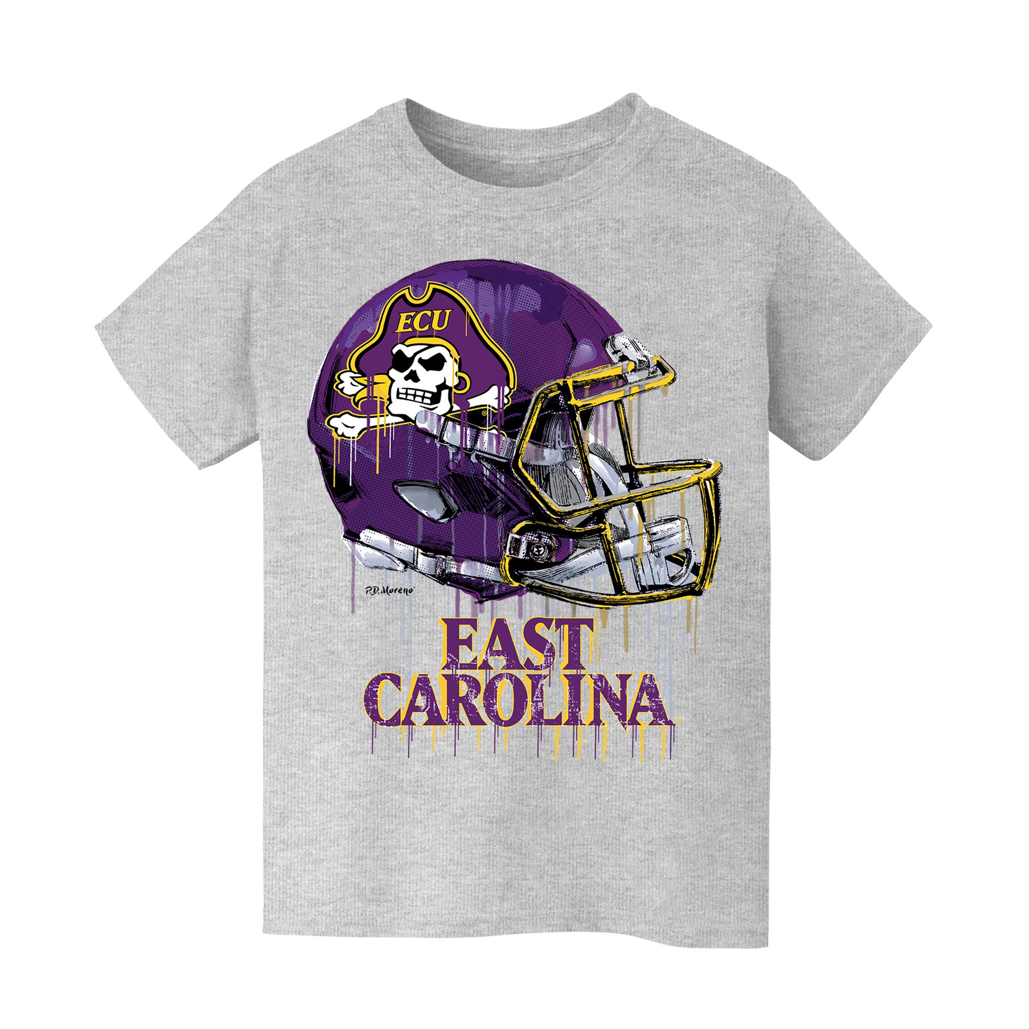 Youth Vive La Fete  Heather Gray ECU Pirates Dripping Football Helmet T-Shirt