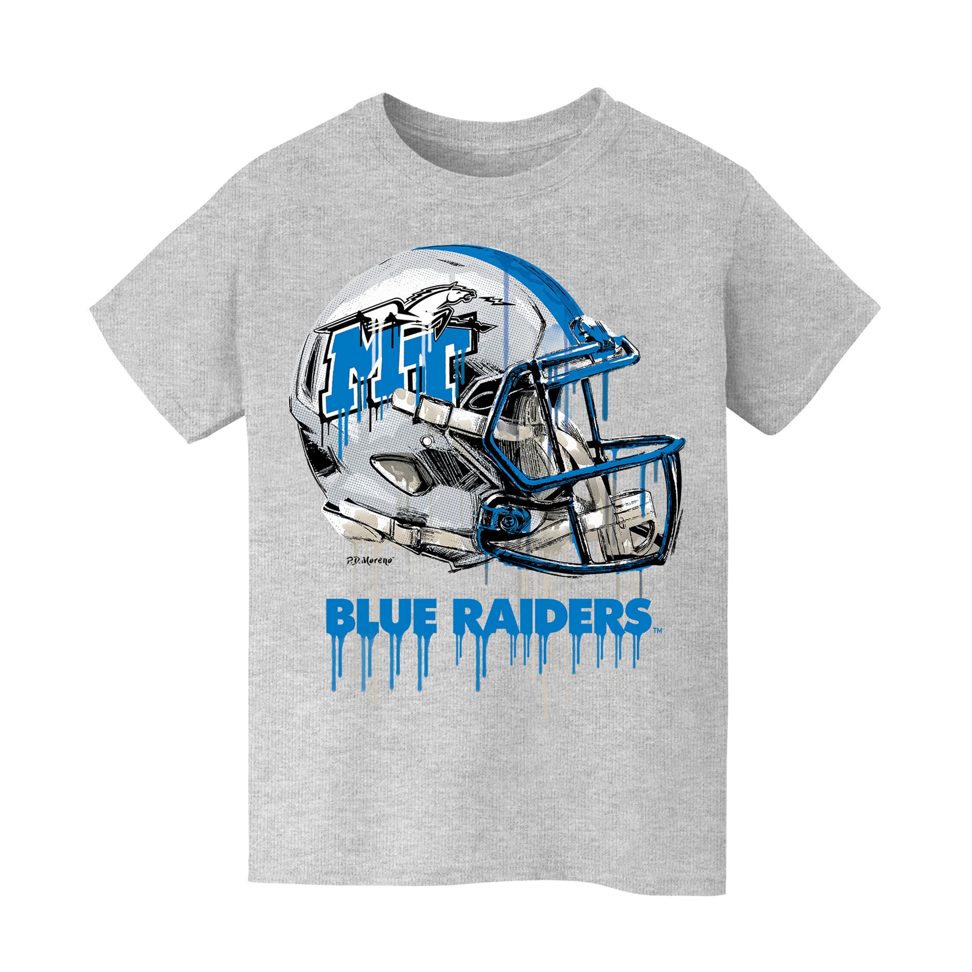 Youth Vive La Fete  Heather Gray MTSU Blue Raiders Dripping Football Helmet T-Shirt