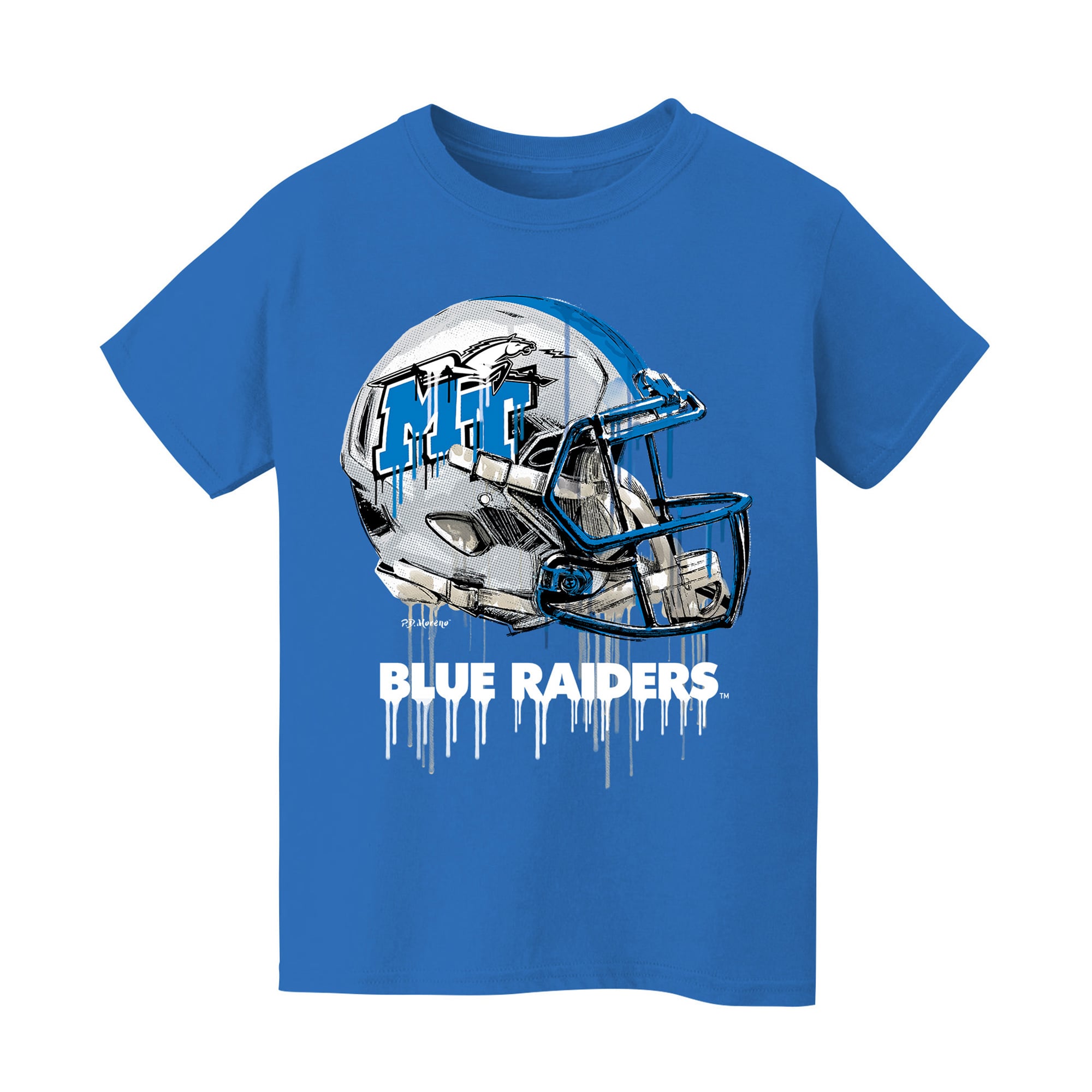 Youth Vive La Fete  Light Blue MTSU Blue Raiders Dripping Football Helmet T-Shirt