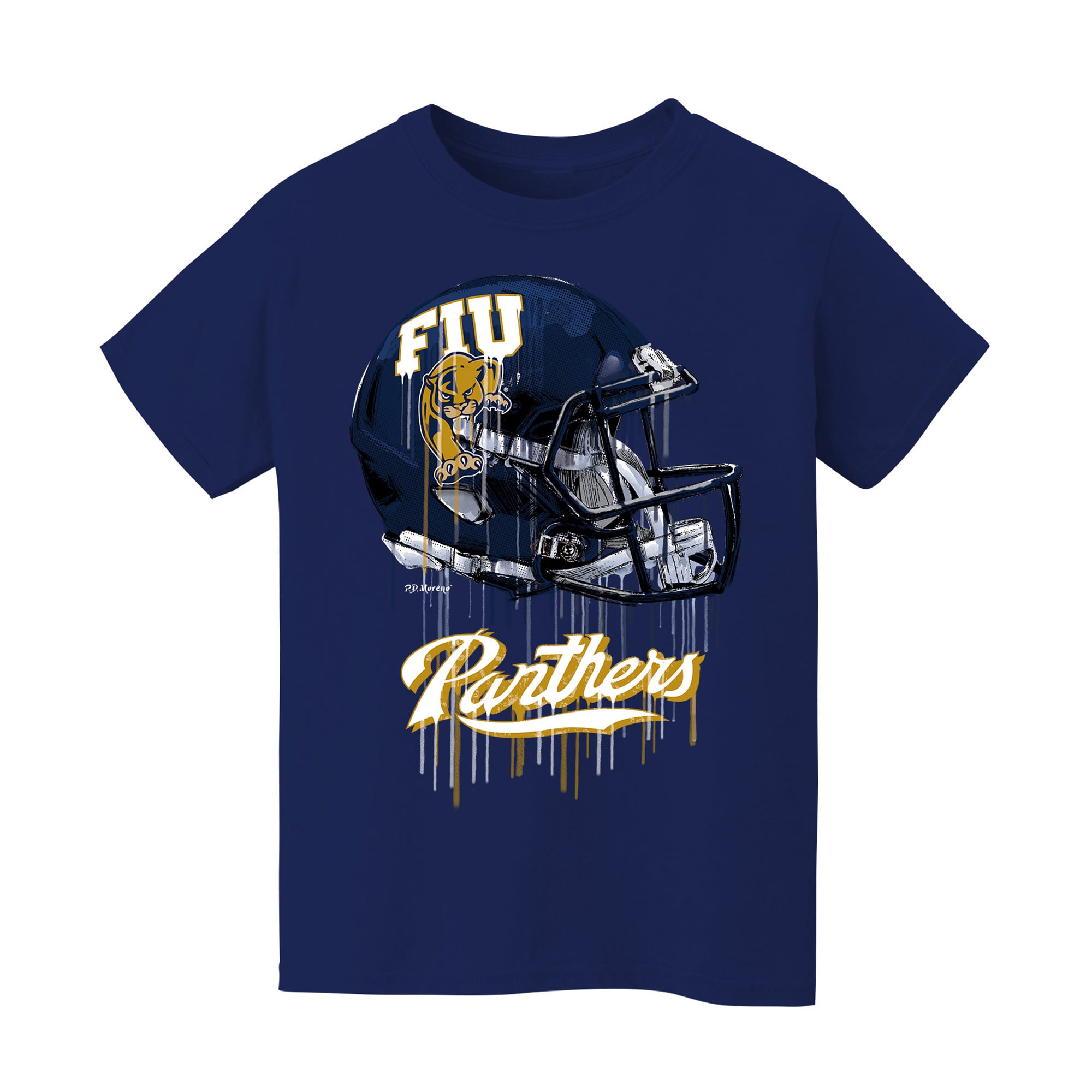 Youth Vive La Fete  Navy FIU Panthers Dripping Football Helmet T-Shirt