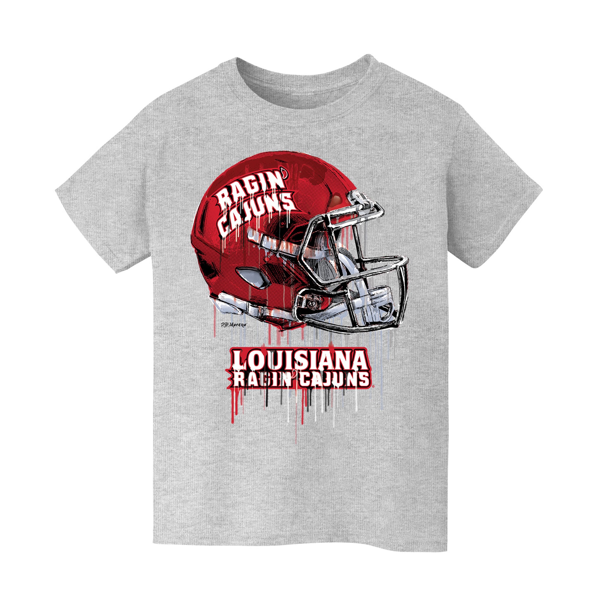 Youth Vive La Fete  Heather Gray Louisiana Ragin' Cajuns Dripping Football Helmet T-Shirt