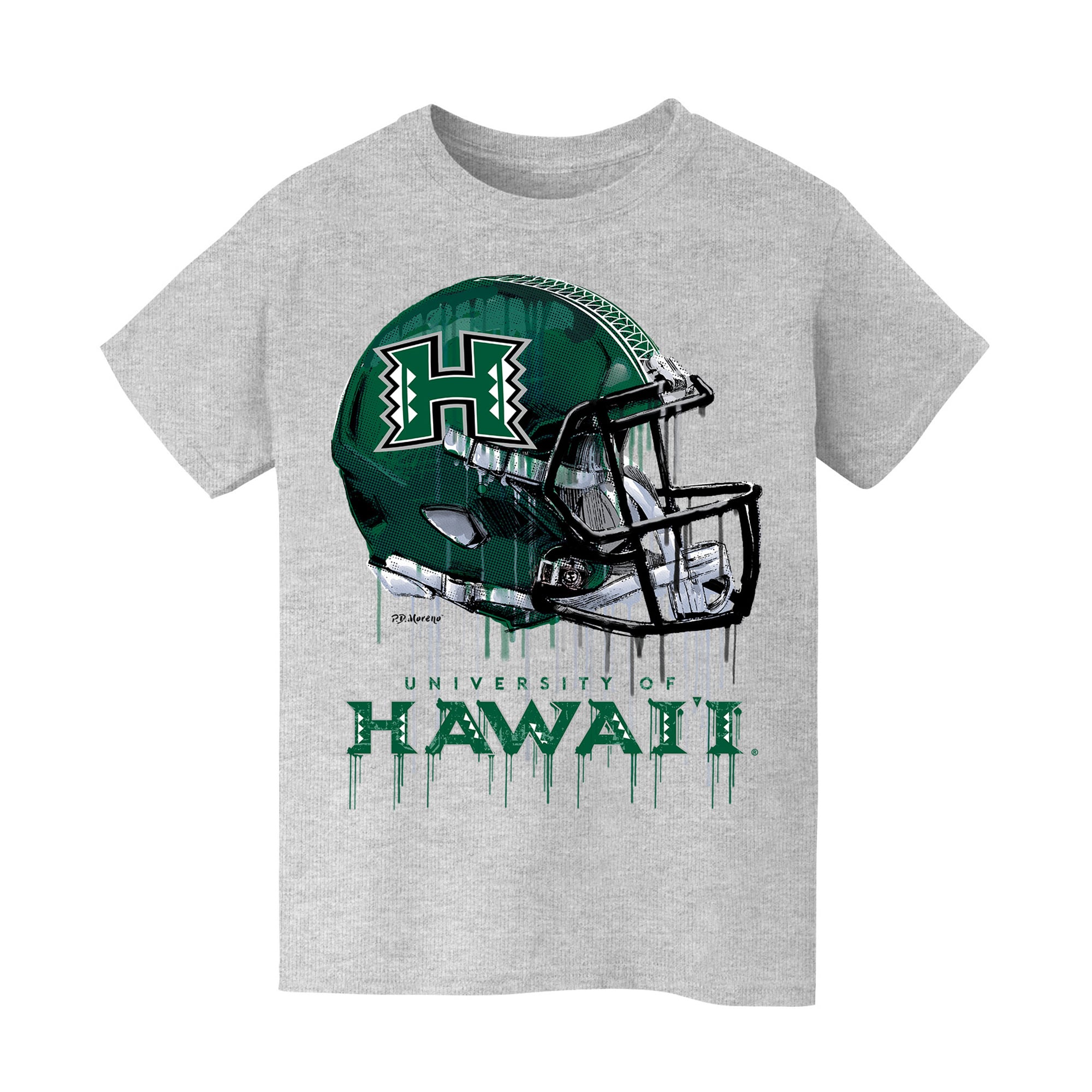 Youth Vive La Fete  Heather Gray Hawaii Rainbow Warriors Dripping Football Helmet T-Shirt