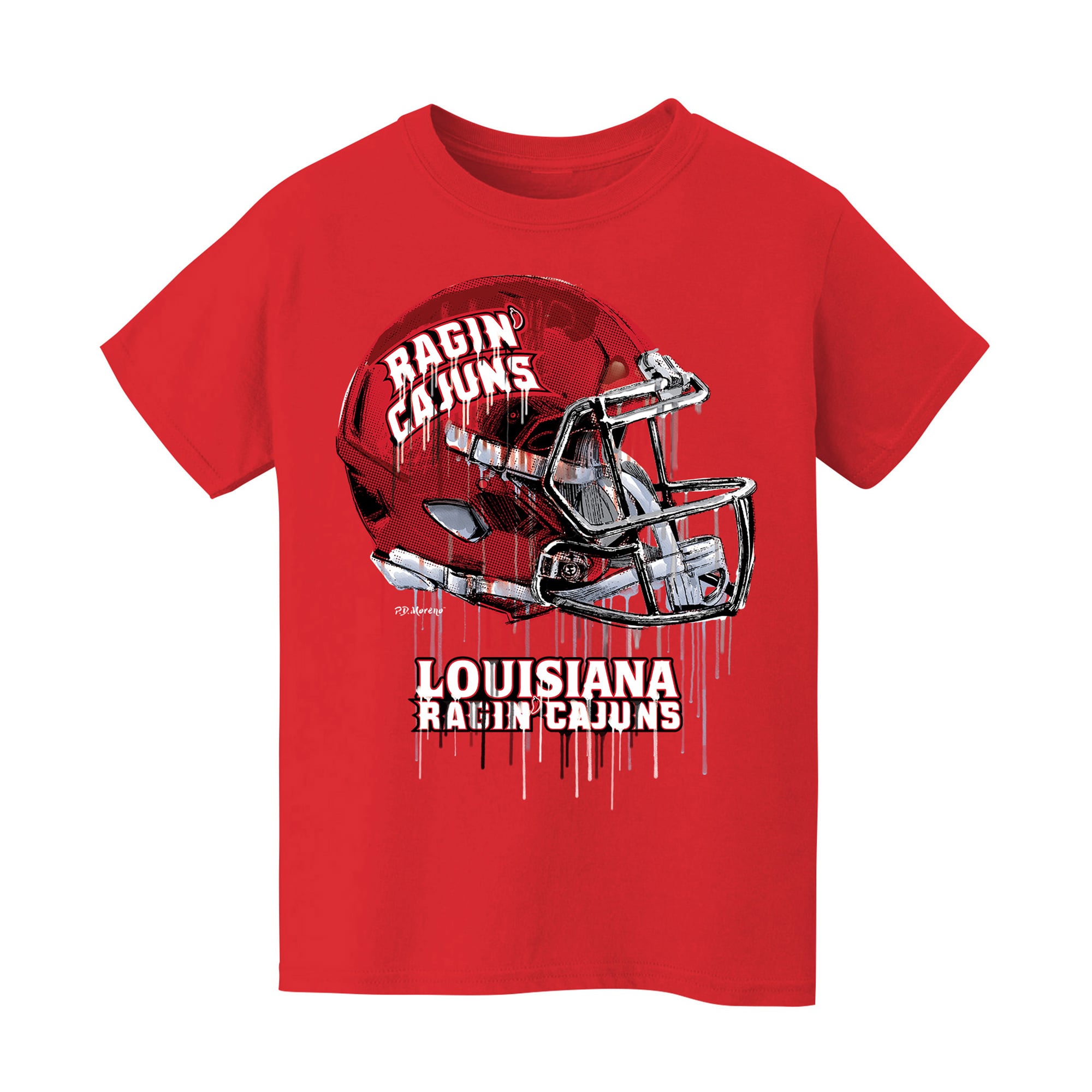 Youth Vive La Fete  Red Louisiana Ragin' Cajuns Dripping Football Helmet T-Shirt