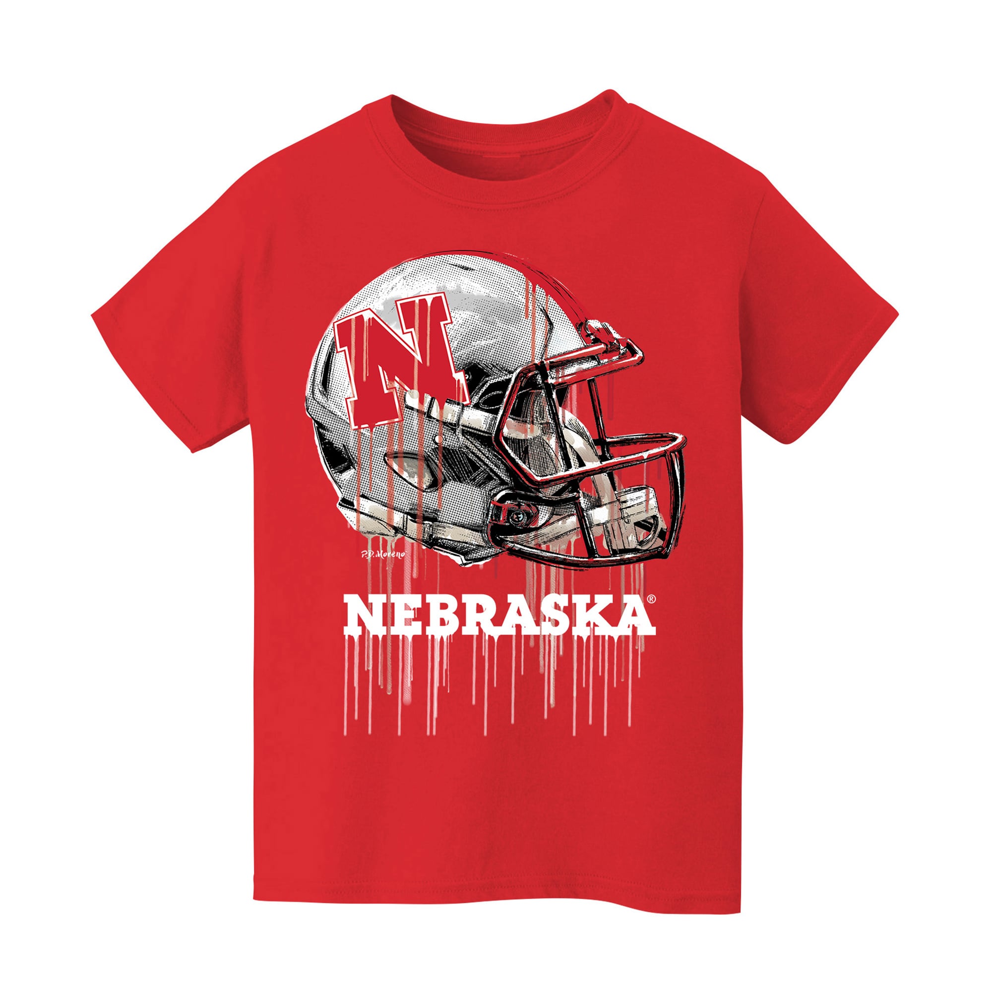 Youth Vive La Fete Red Nebraska Huskers Dripping Football Helmet T-Shirt
