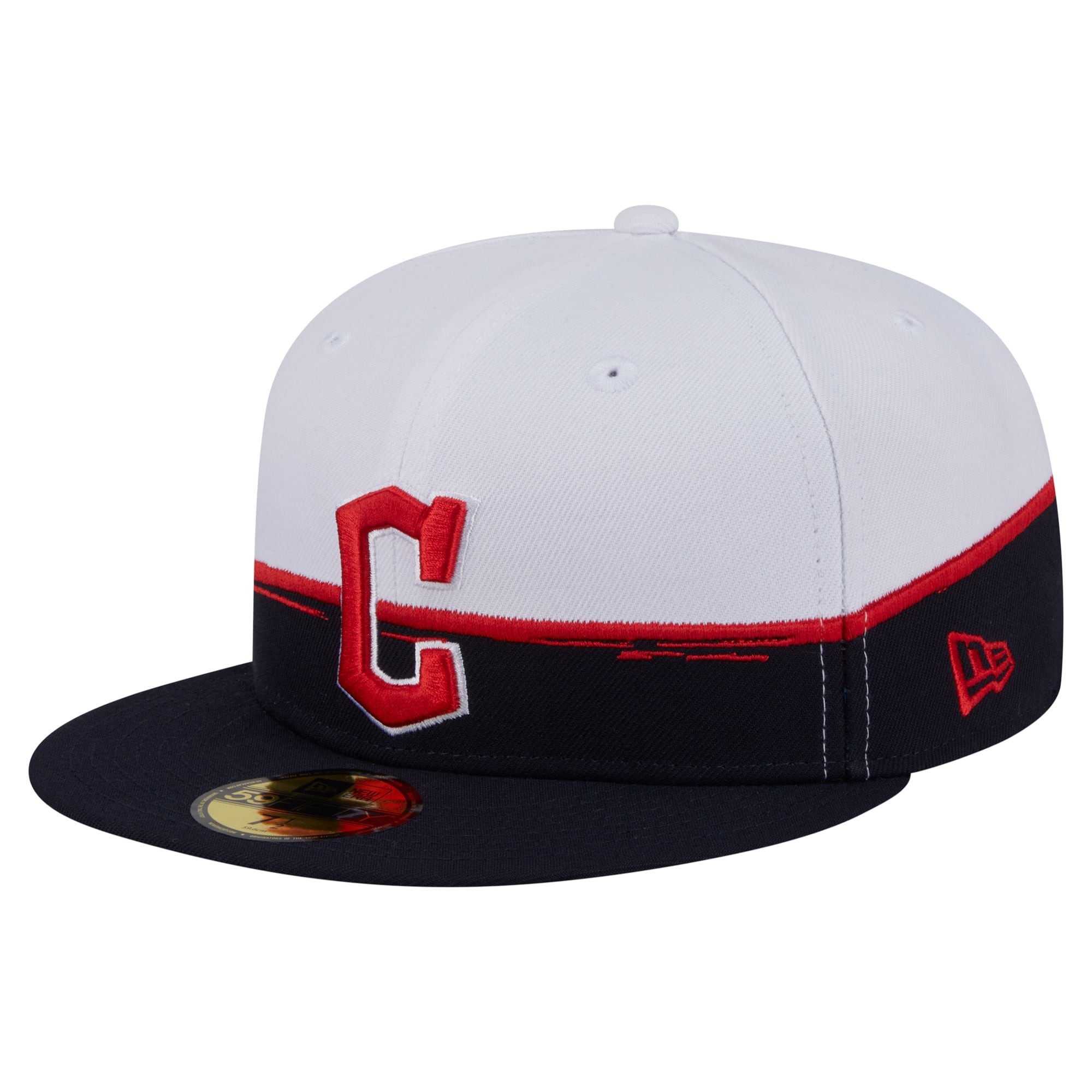 Men's New Era Navy/White Cleveland Guardians Paint Stroke 59FIFTY Fitted Hat