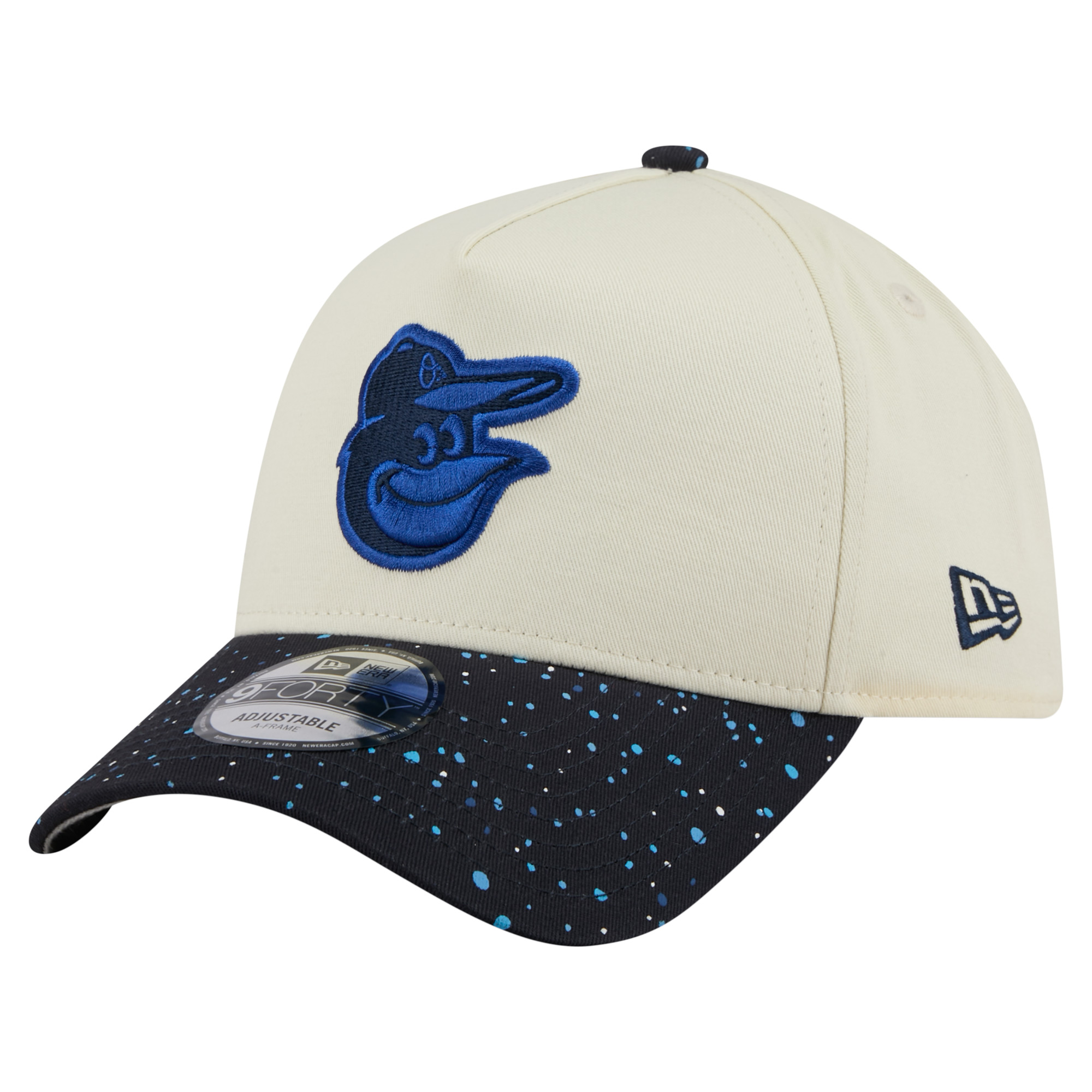 Men's New Era Cream Baltimore Orioles Speckle A-Frame 9FORTY Adjustable Hat