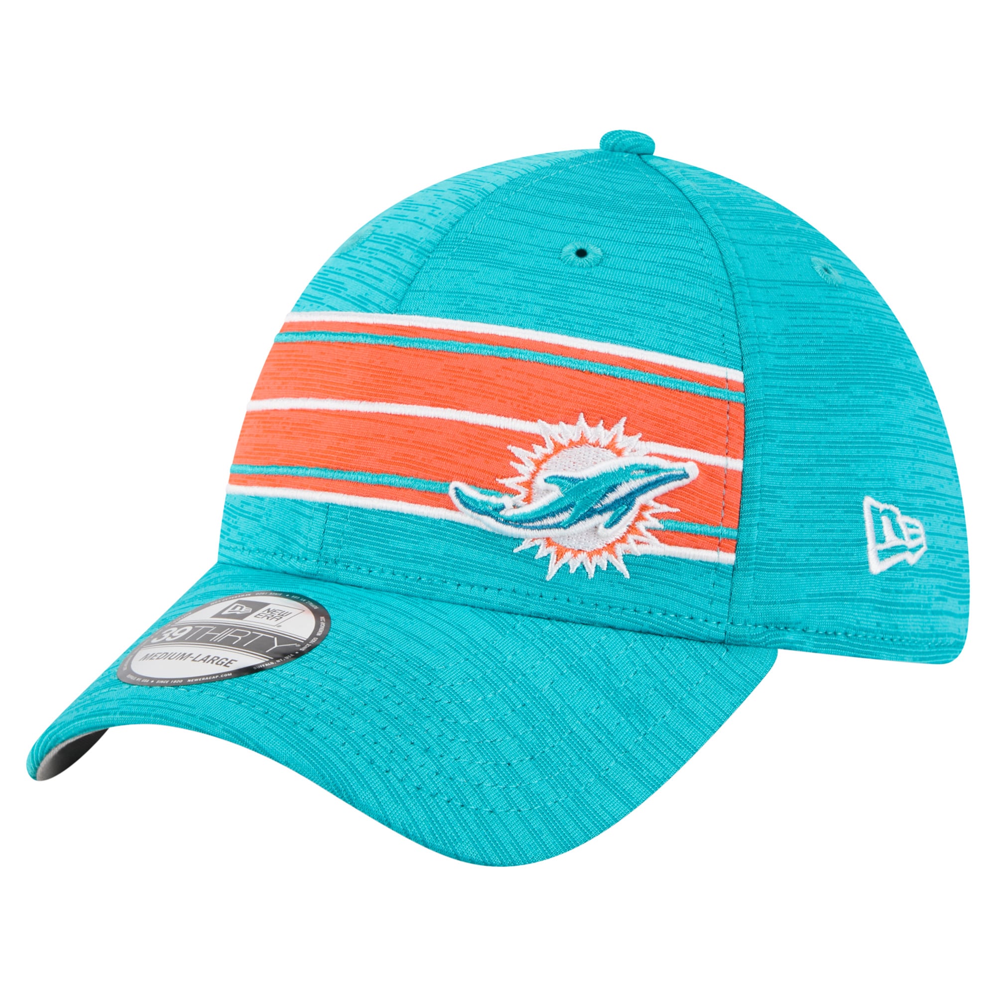 Men’s New Era Aqua Miami Dolphins Stripes 39THIRTY Flex Hat Men’s New Era Aqua Miami Dolphins Stripes 39THIRTY Flex Hat