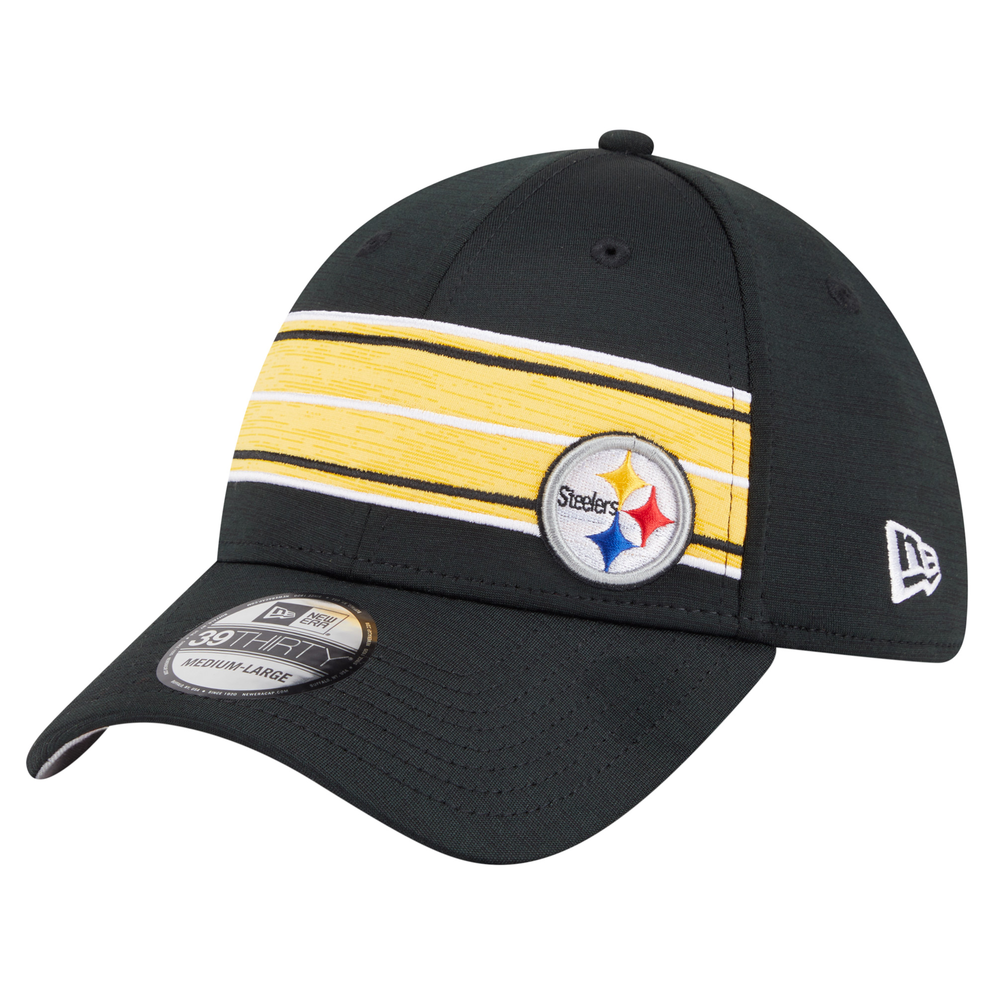Men's New Era Black Pittsburgh Steelers Stripes 39THIRTY Flex Hat