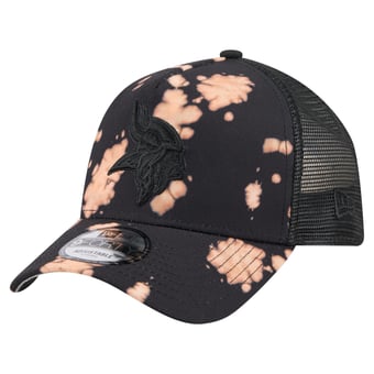 Men's New Era Black Minnesota Vikings Bleached A-Frame 9FORTY Trucker Adjustable Hat