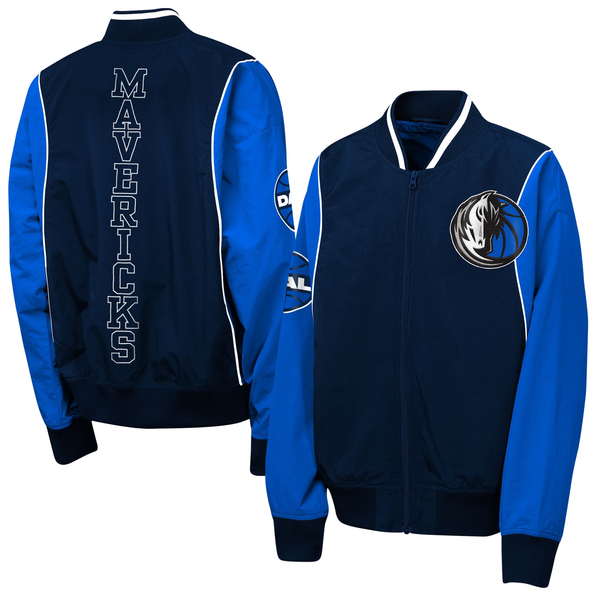 Youth Outerstuff Navy/Blue Dallas Mavericks Two-Pointer Full-Zip Windbreaker