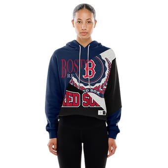 Women's New Era  Boston Red Sox Navy Upcycled Colorblock Boxy Hoodie