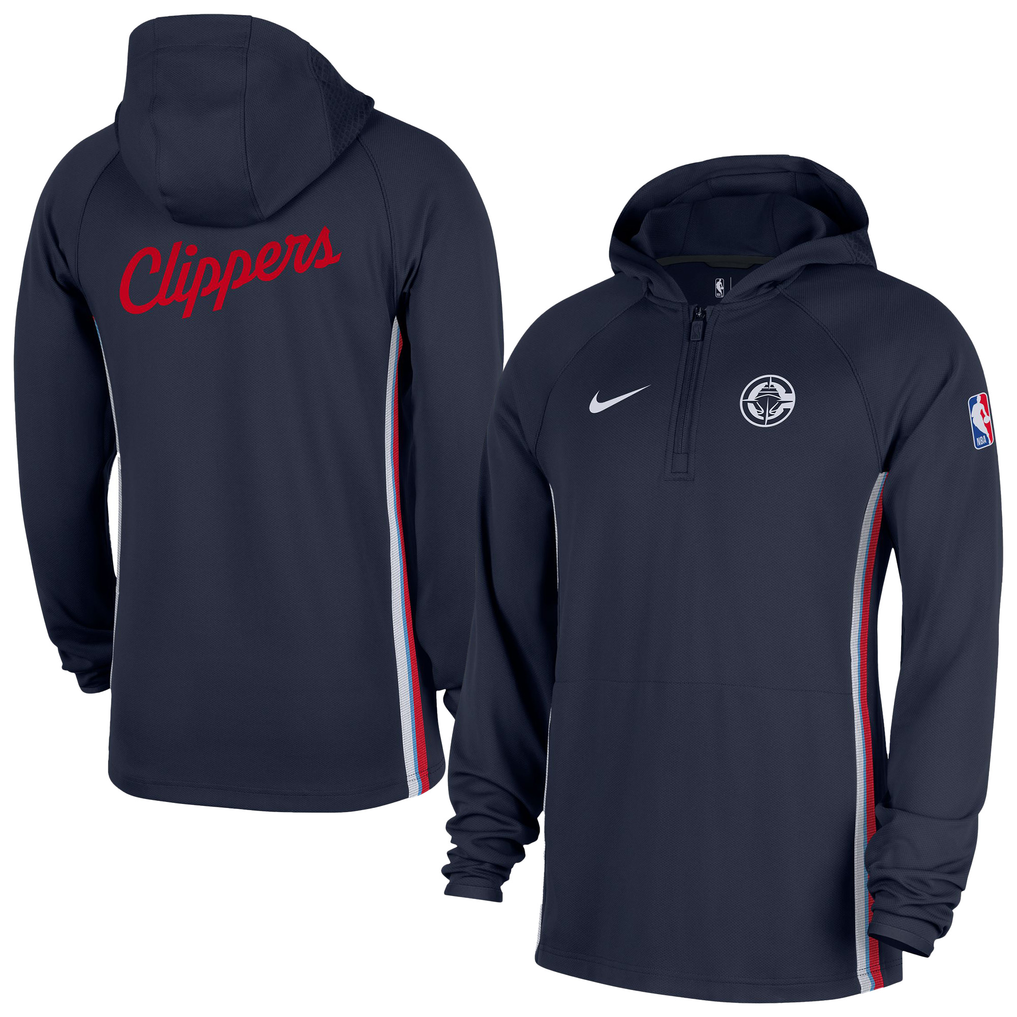 Men's Nike Navy LA Clippers Authentic On Court Zone Quarter-Zip Dri-FIT Hoodie Jacket