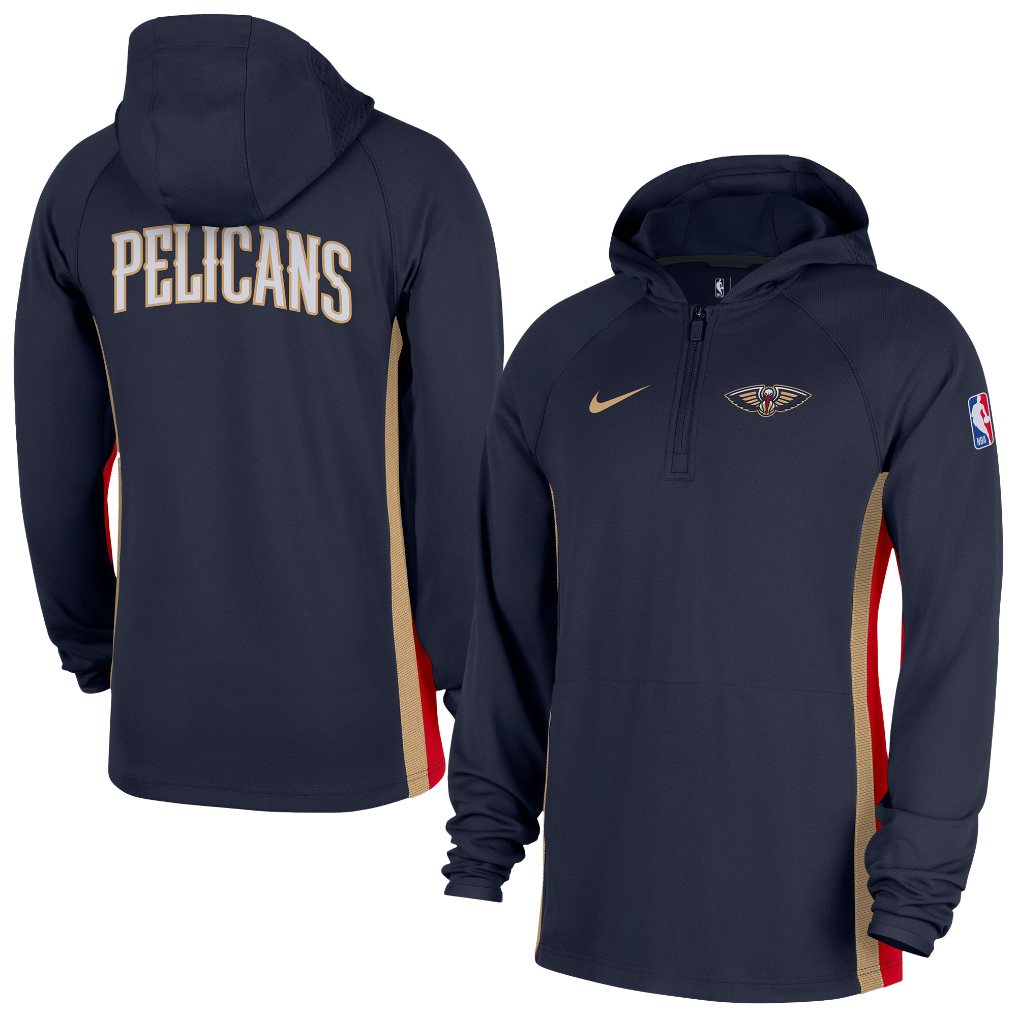 Men's Nike Navy New Orleans Pelicans Authentic On Court Zone Quarter-Zip Dri-FIT Hoodie Jacket