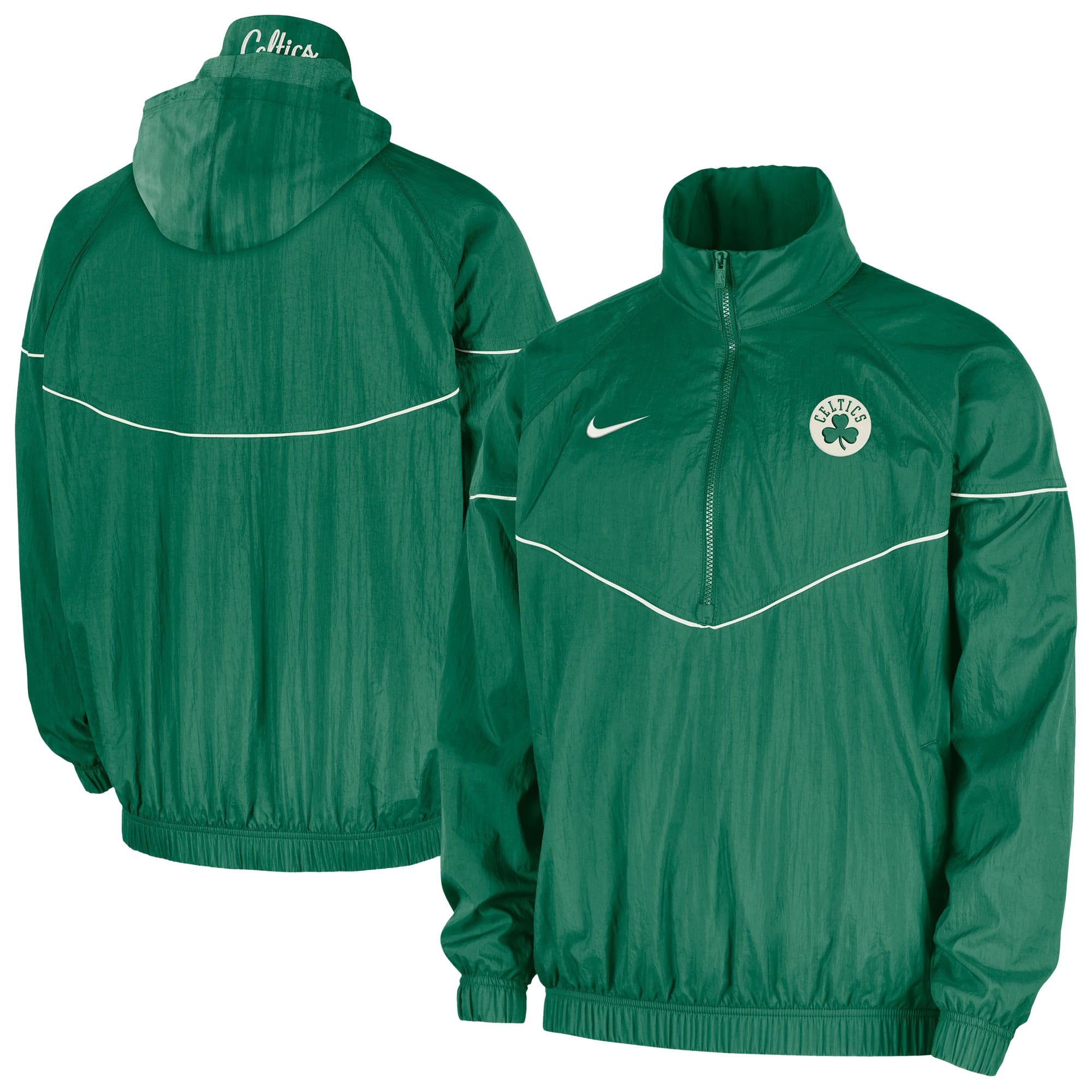 Men's Nike Kelly Green Boston Celtics Courtside Windrunner Woven Half-Zip Hooded Jacket