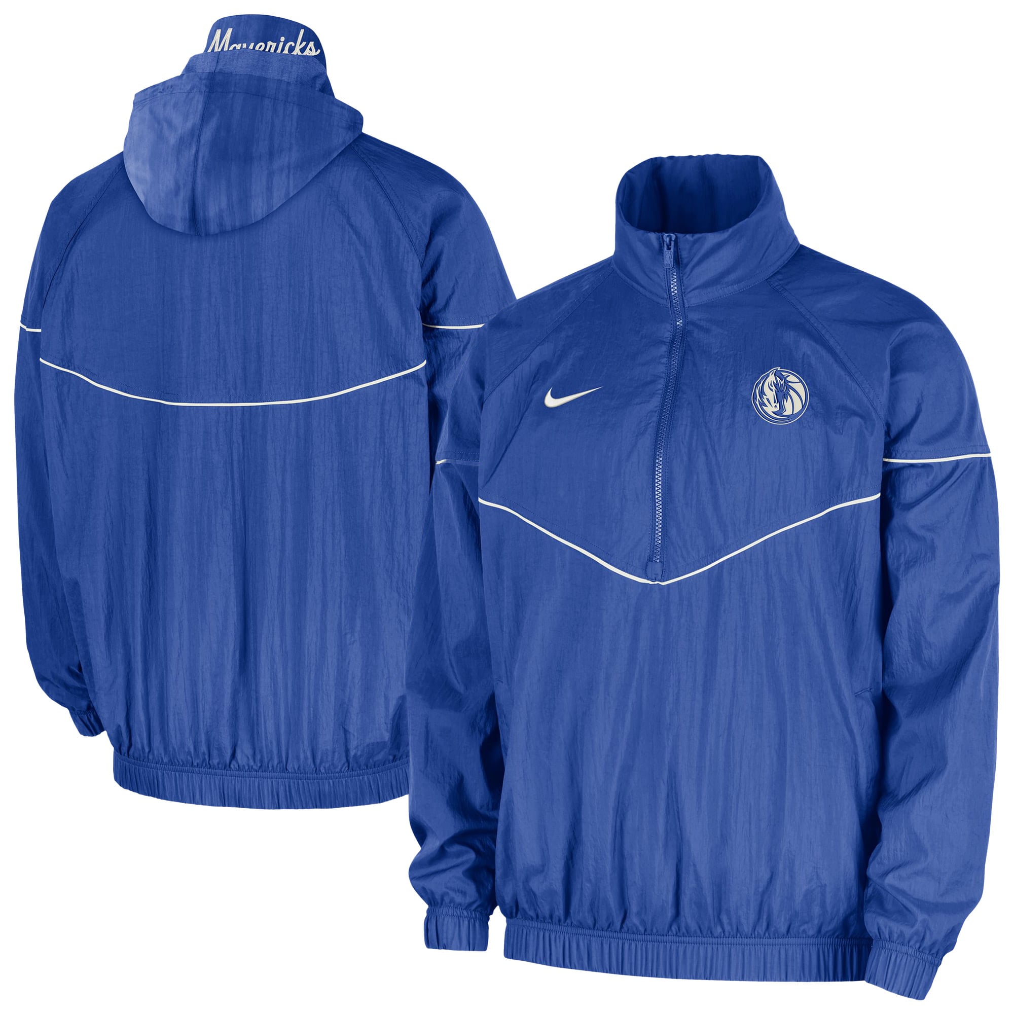 Men's Nike  Blue Dallas Mavericks Courtside Windrunner Woven Half-Zip Hooded Jacket