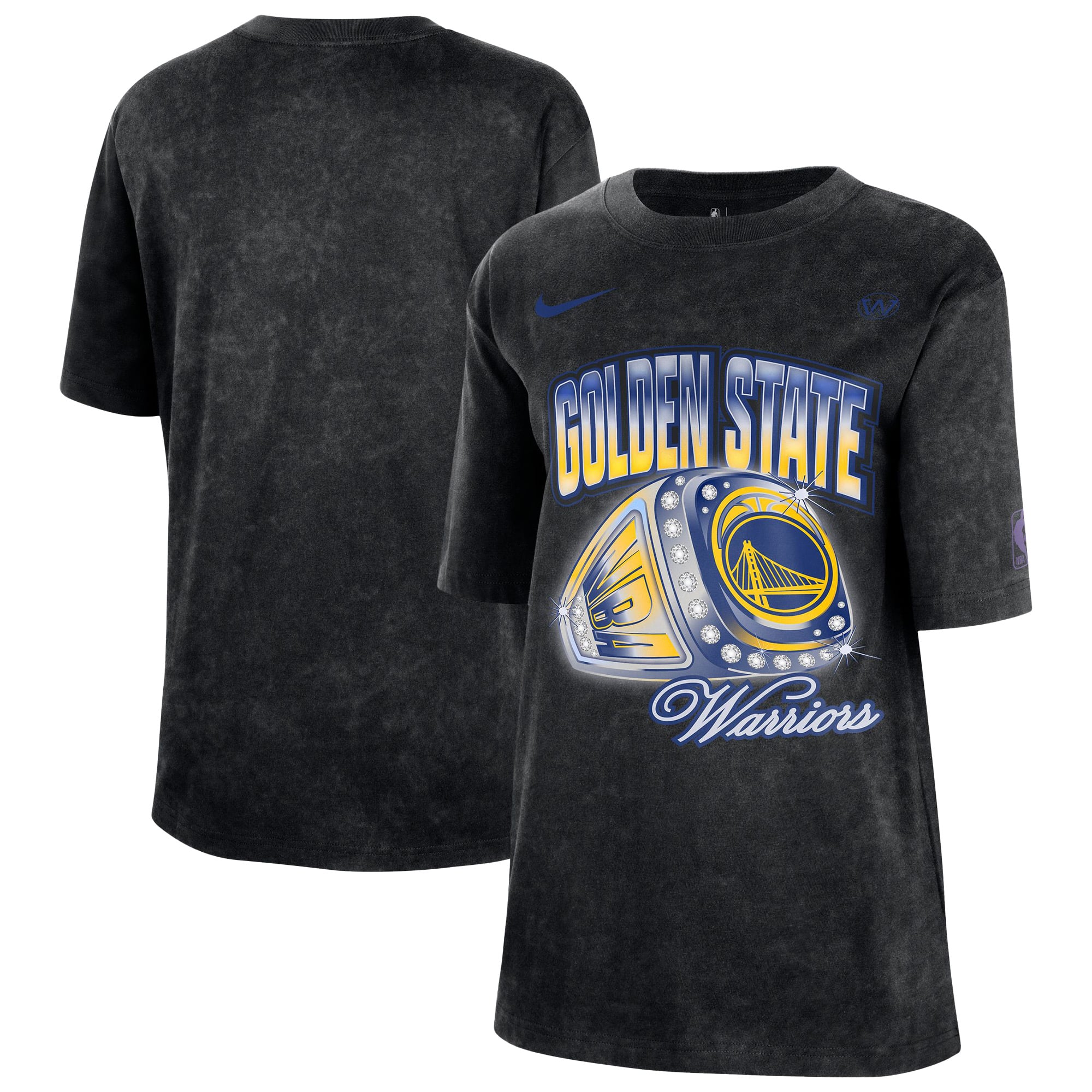 Women's Nike Black Golden State Warriors Courtside Original Content Vintage Washed Boyfriend T-Shirt
