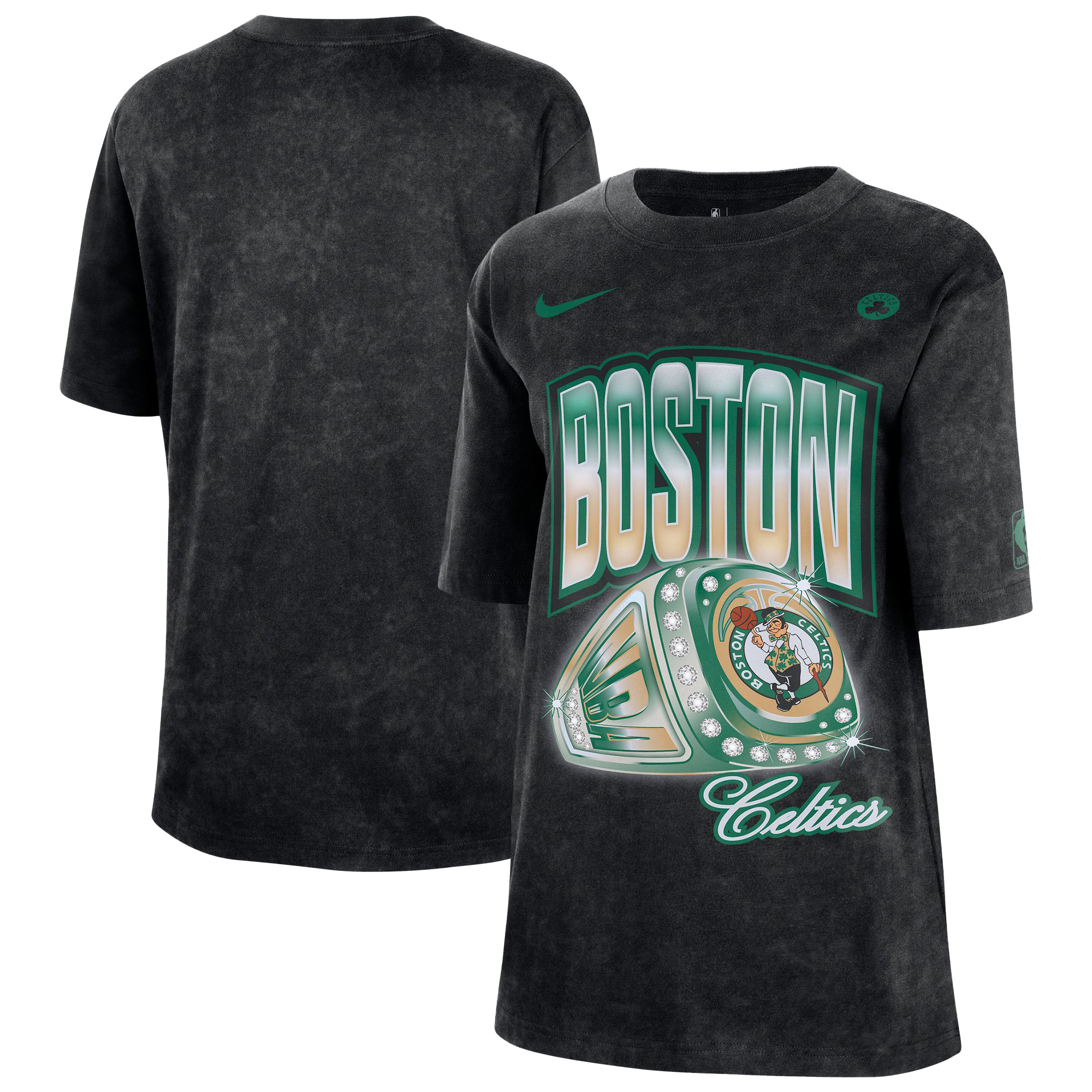 Women's Nike Black Boston Celtics Courtside Original Content Vintage Washed Boyfriend T-Shirt