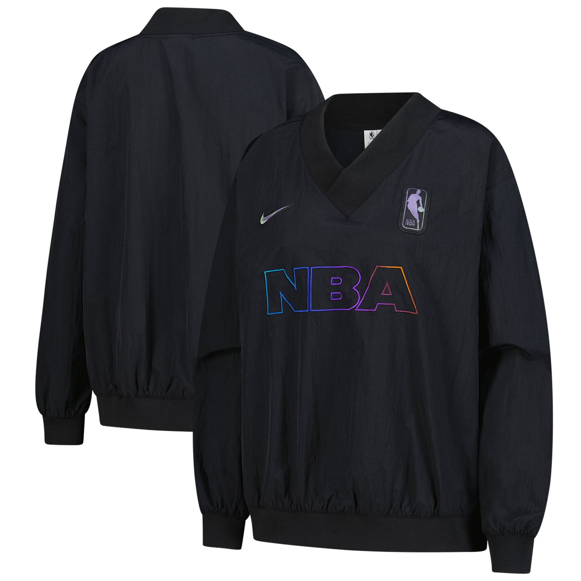 Women's Nike Black NBA Events Lenticular Woven Long Sleeve V-Neck Top