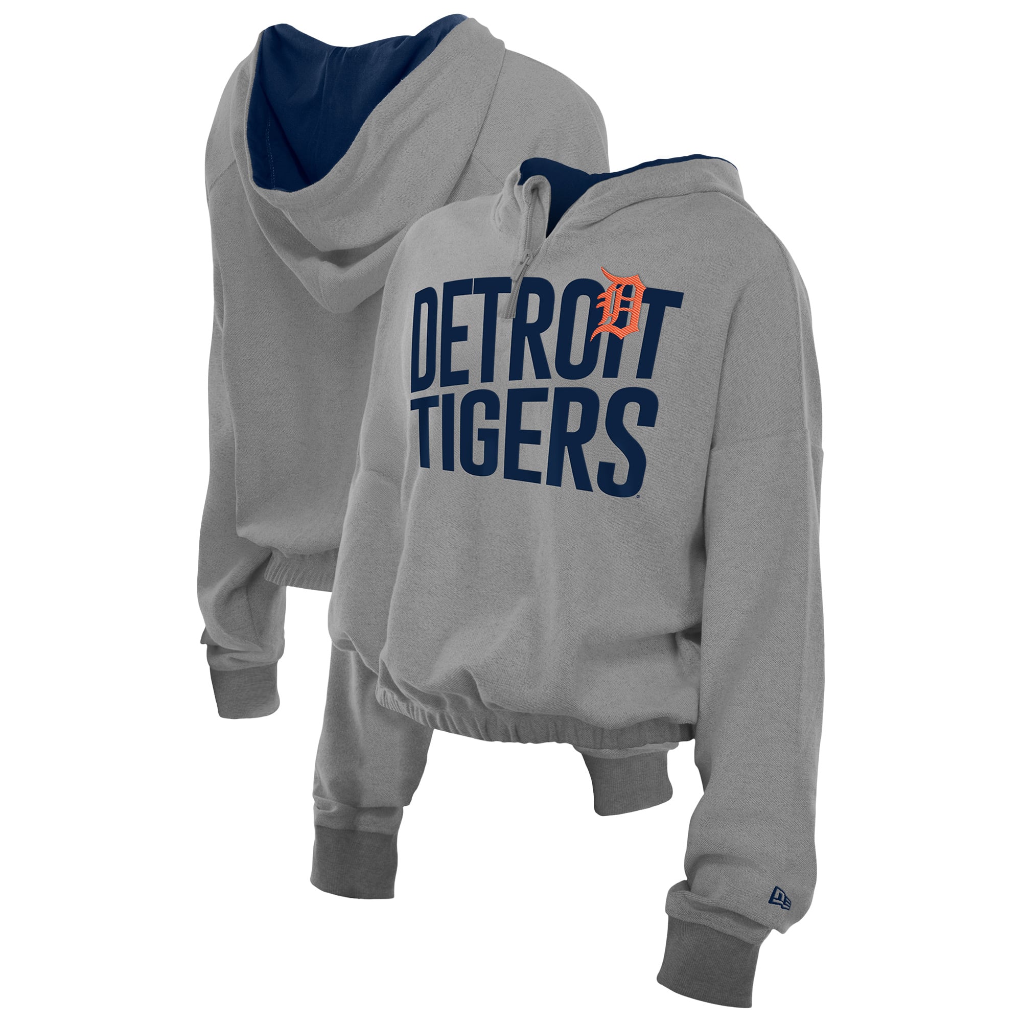 Women's New Era Heather Gray Detroit Tigers Reversed Out French Terry Quarter-Zip Banded Crop Hoodie