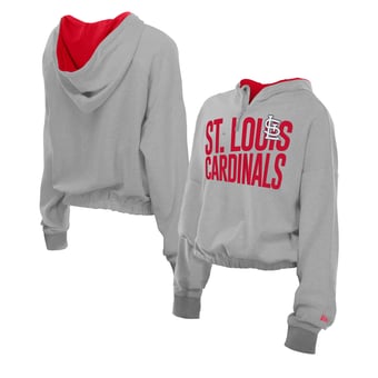 Women's New Era  Heather Gray St. Louis Cardinals Reversed Out French Terry Quarter-Zip Banded Crop Hoodie