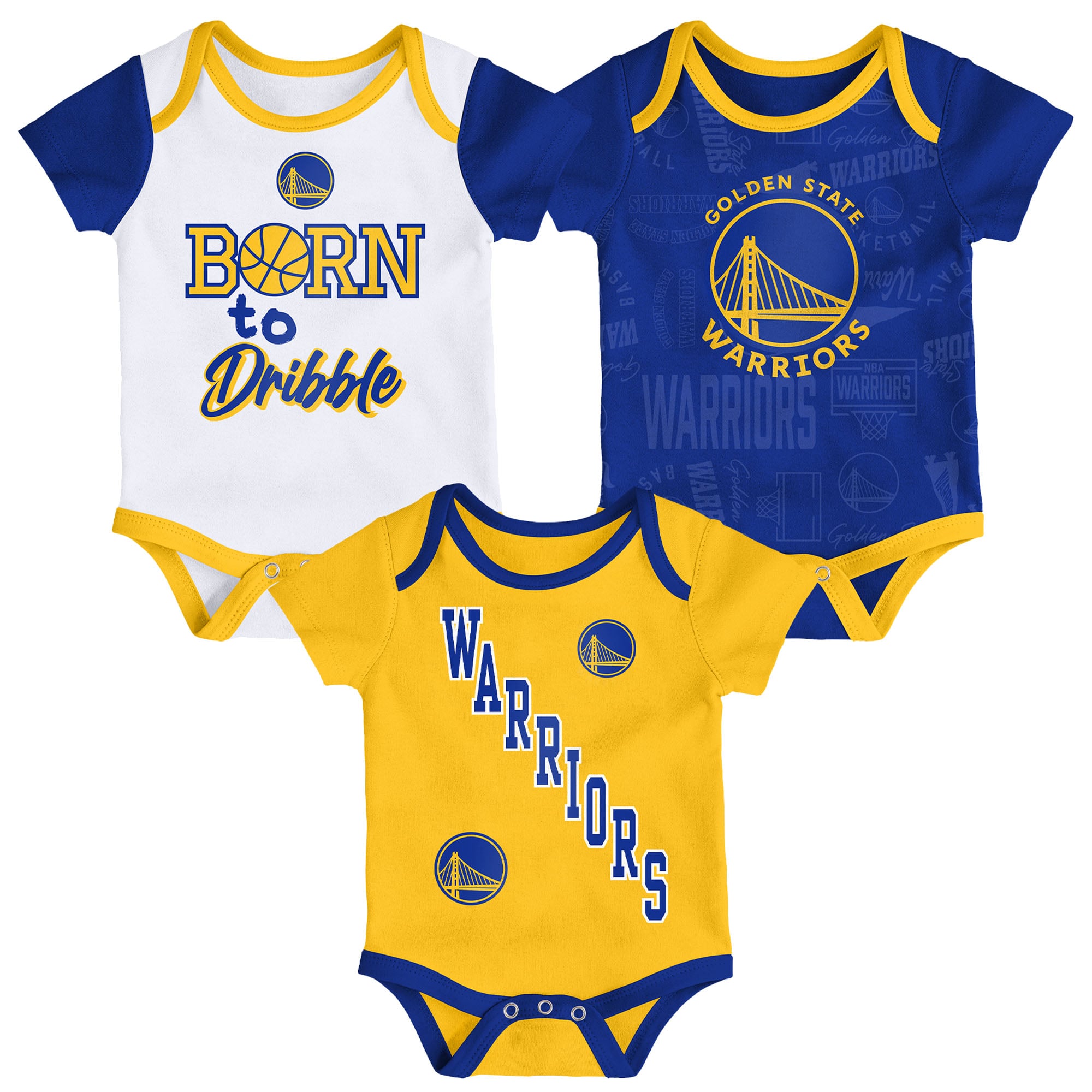 Infant & Newborn Outerstuff Golden State Warriors Born to Hoop Three-Piece Bodysuit Set