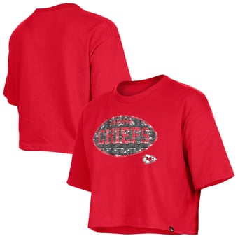 Girl's New Era Red Kansas City Chiefs Flip Sequin Boxy T-Shirt