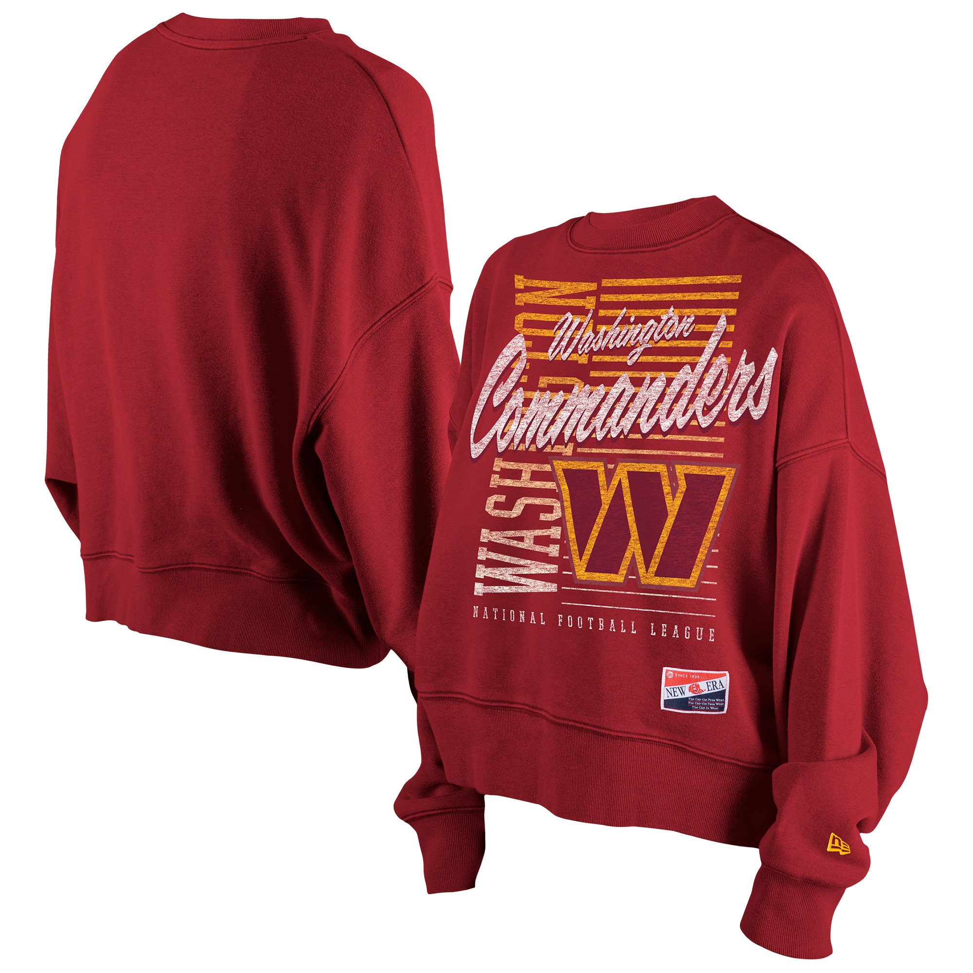 Women's New Era Black Washington Commanders Oversized Throwback Mineral Wash Crew Neck Sweatshirt