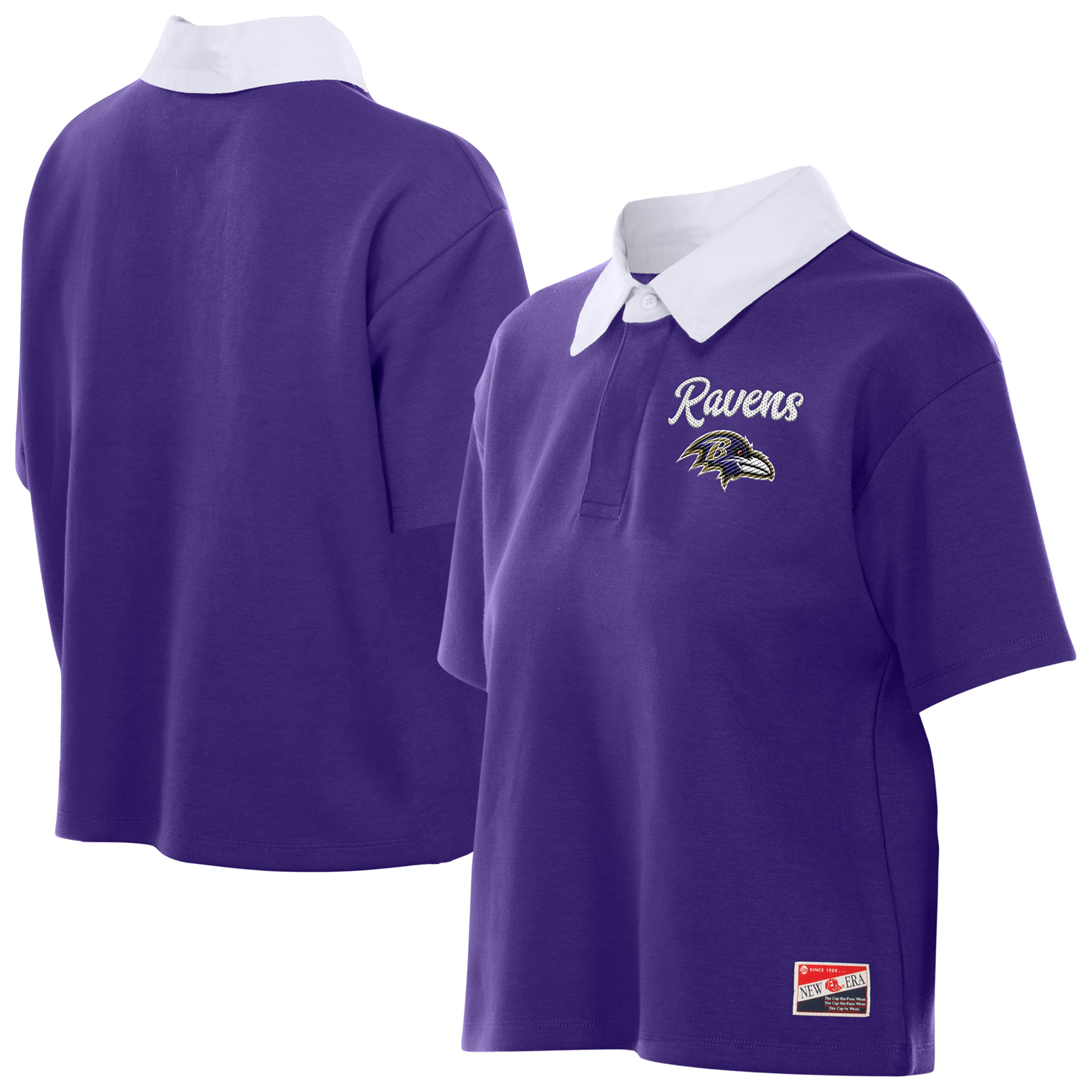 Women's New Era Purple Baltimore Ravens Throwback Boxy Cropped Polo
