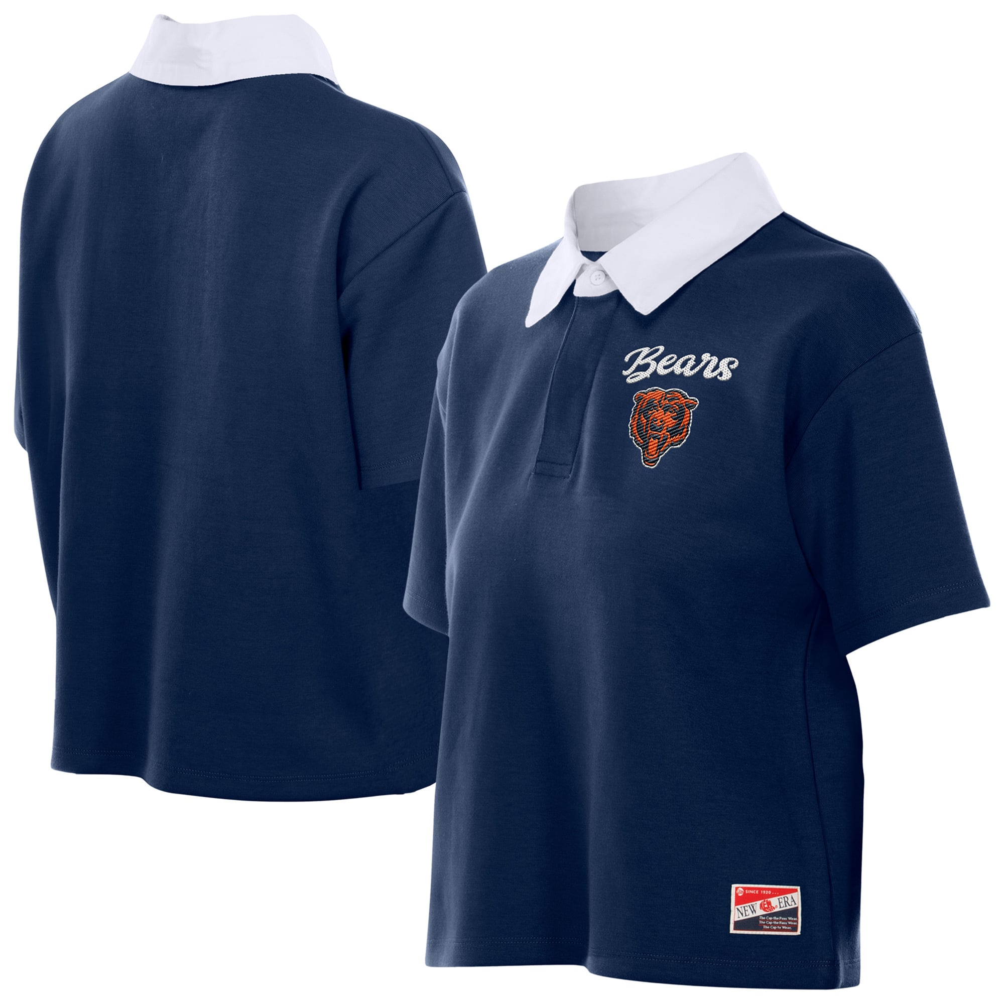 Women's New Era Navy Chicago Bears Throwback Boxy Cropped Polo